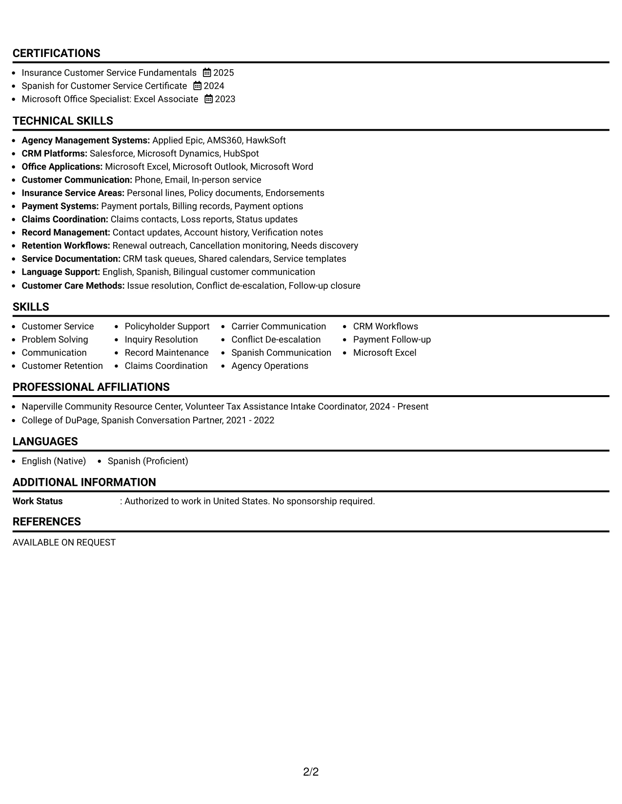Resume Example Page 2