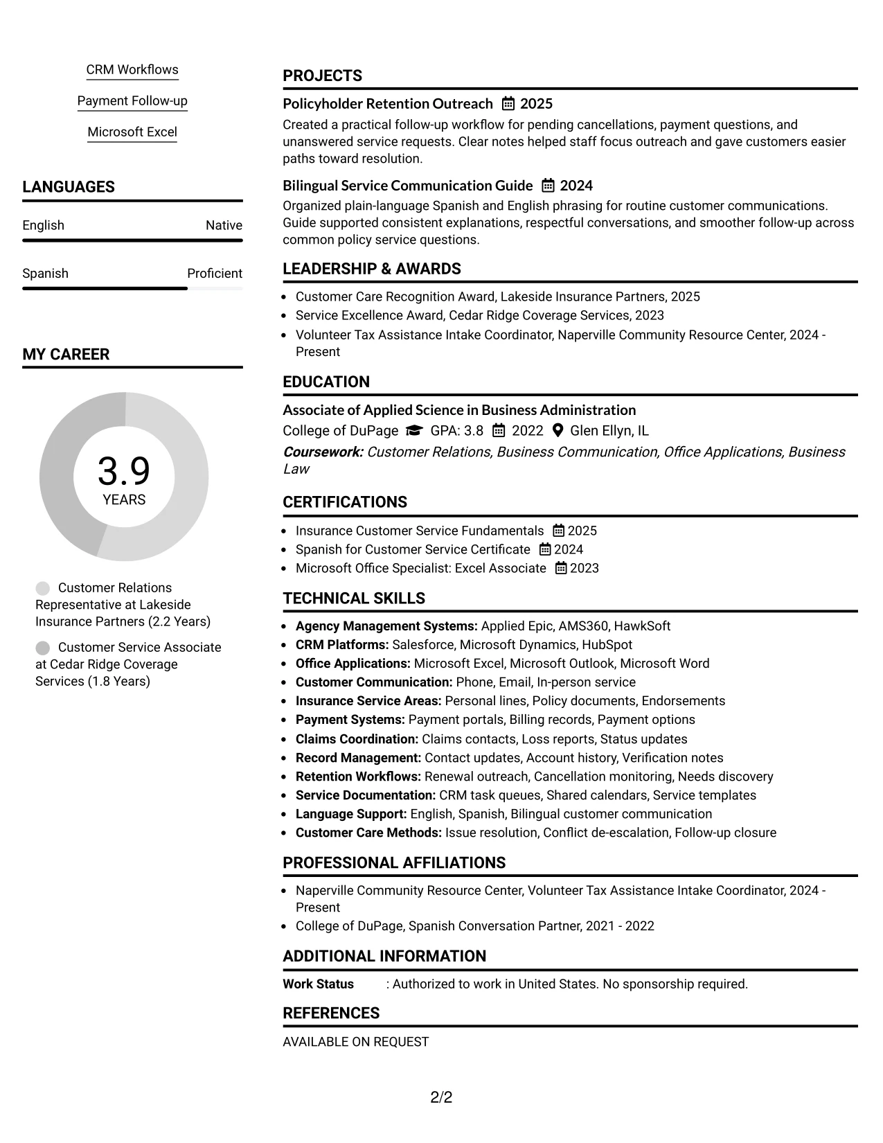 Resume Example Page 2