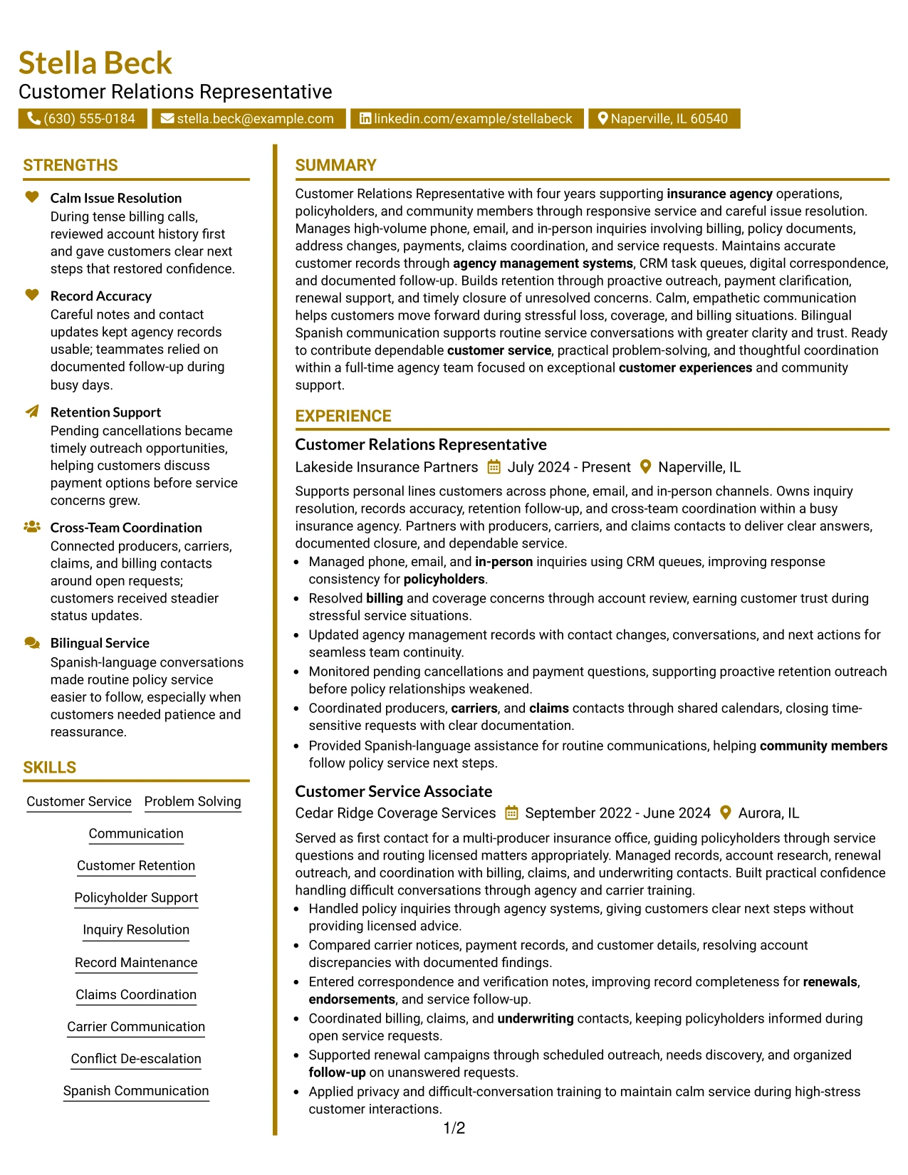 Resume Example Page 1