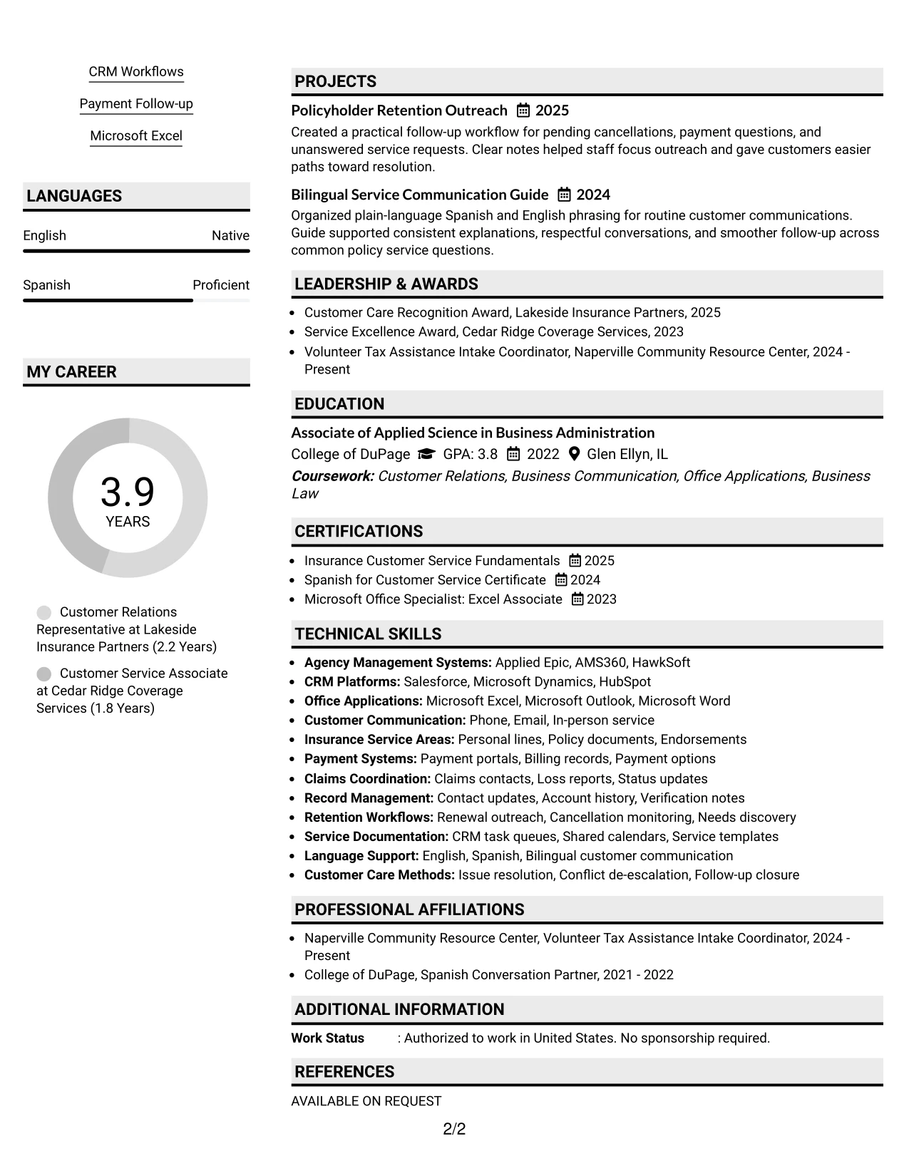Resume Example Page 2