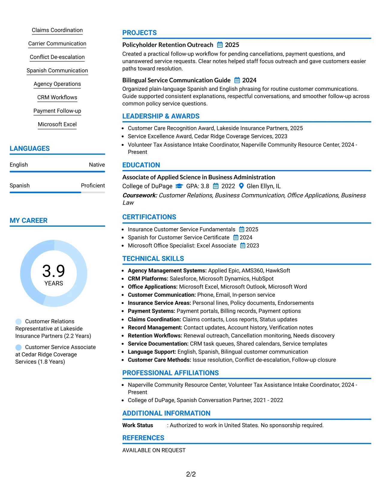 Resume Example Page 2