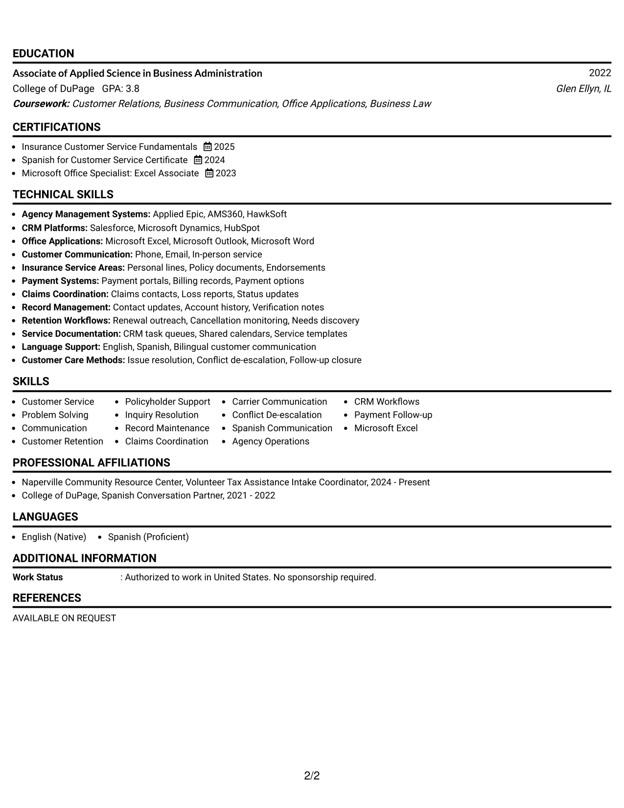 Resume Example Page 2