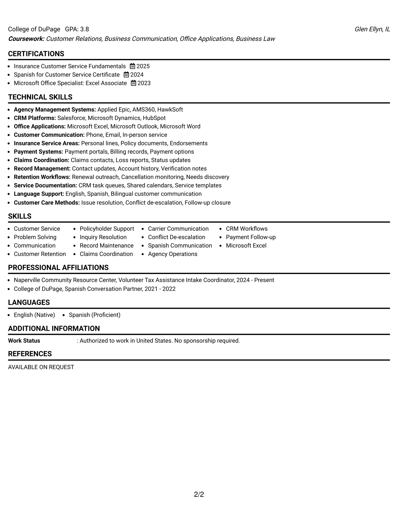 Resume Example Page 2