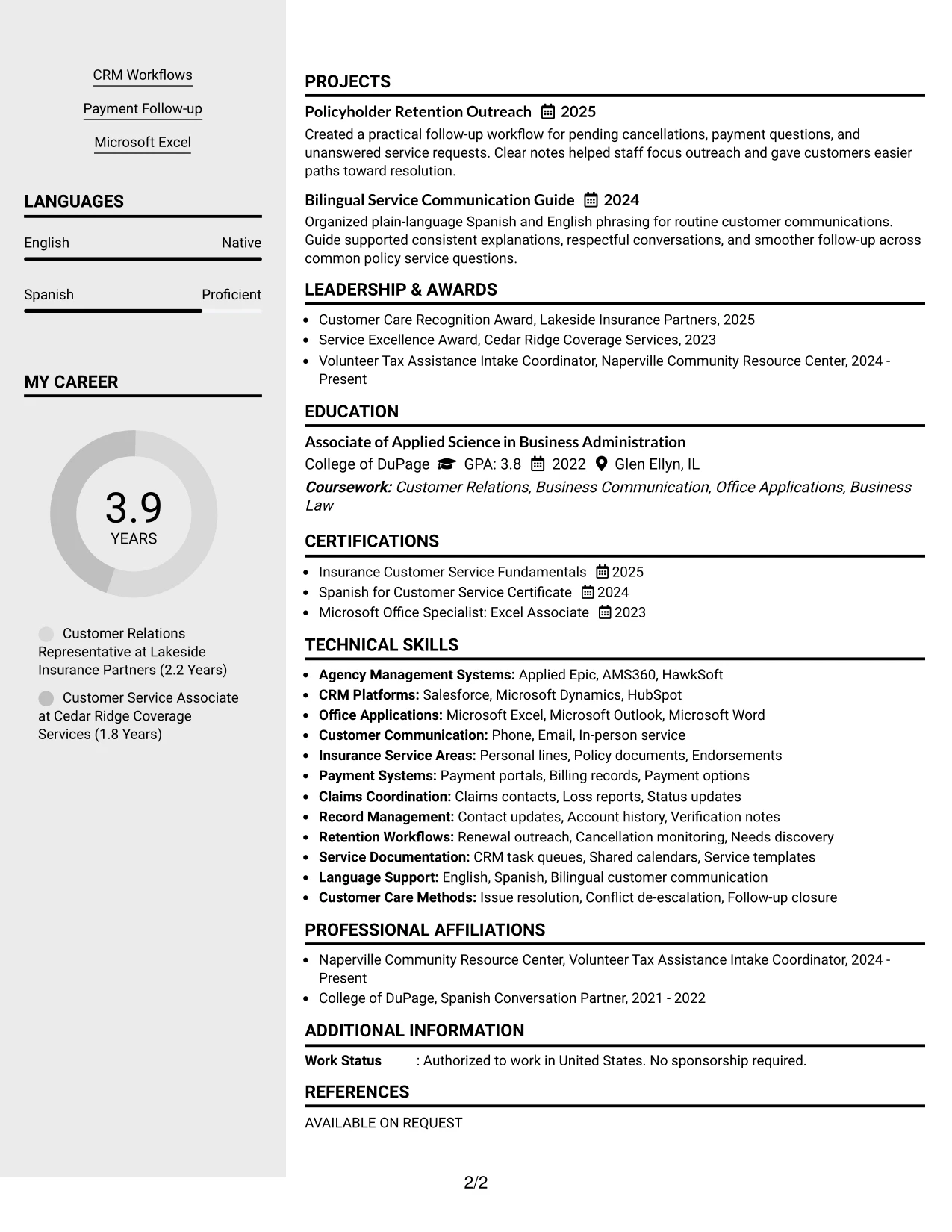 Resume Example Page 2