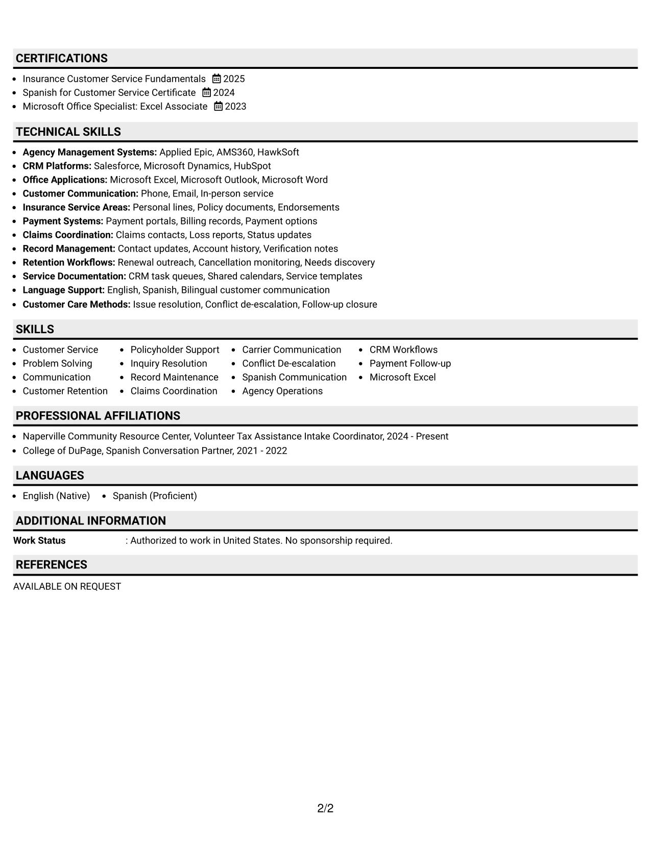 Resume Example Page 2