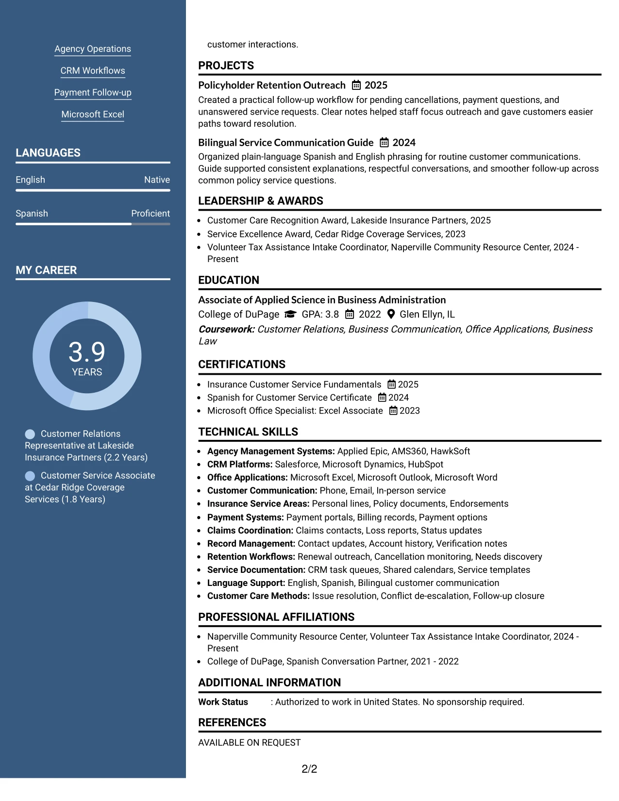 Resume Example Page 2