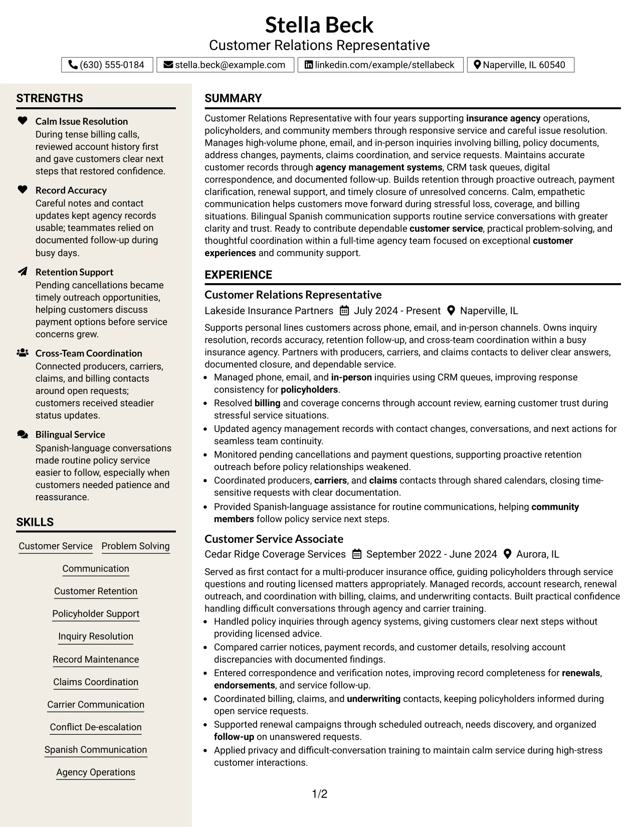 Resume Example Page 1
