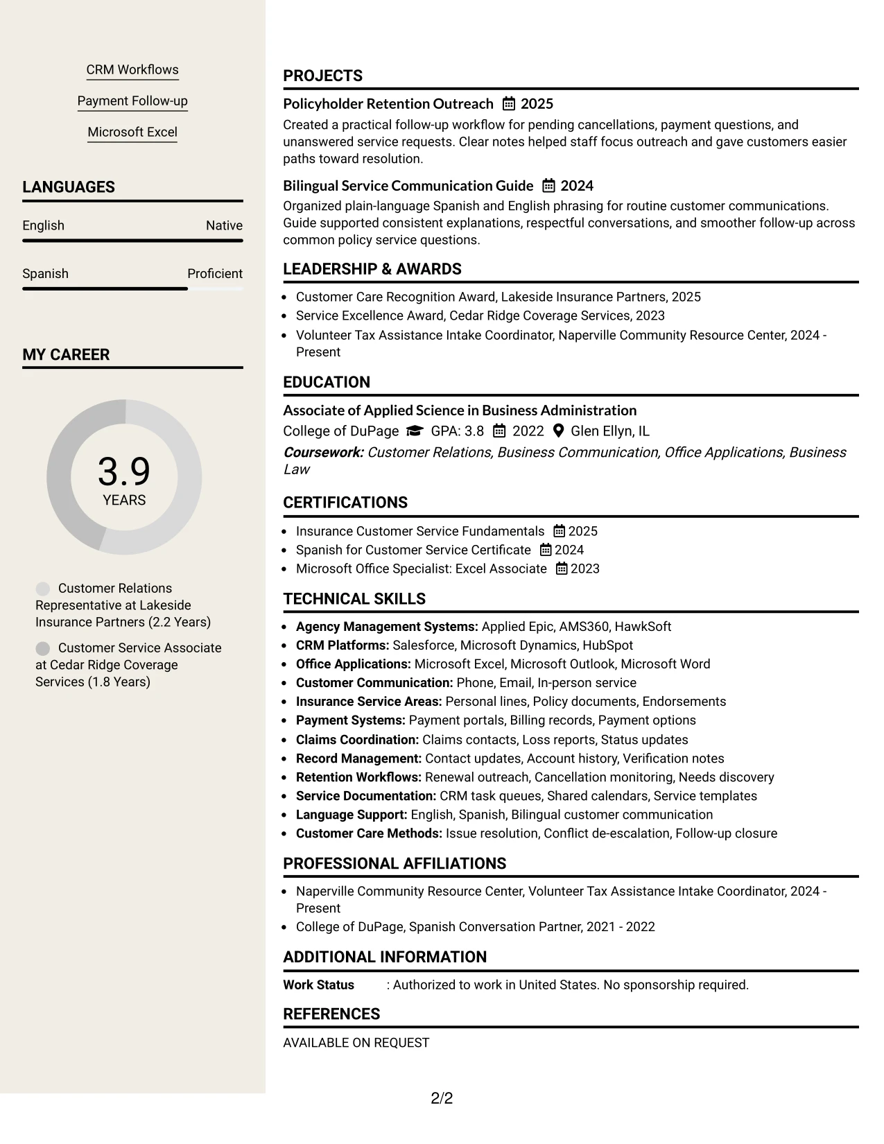 Resume Example Page 2