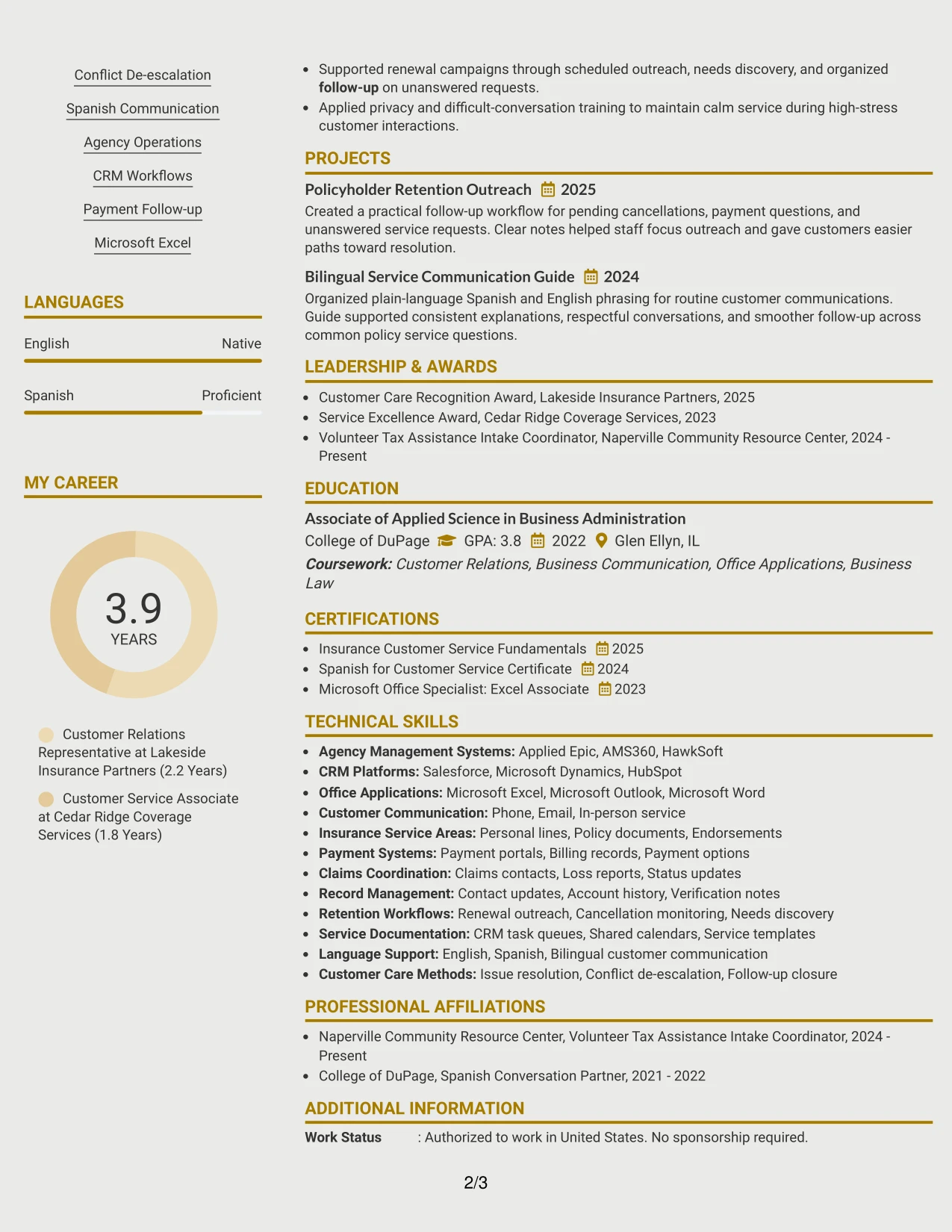 Resume Example Page 2
