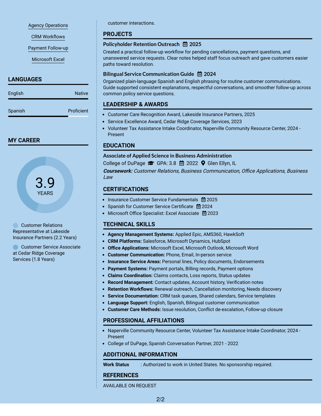 Resume Example Page 2