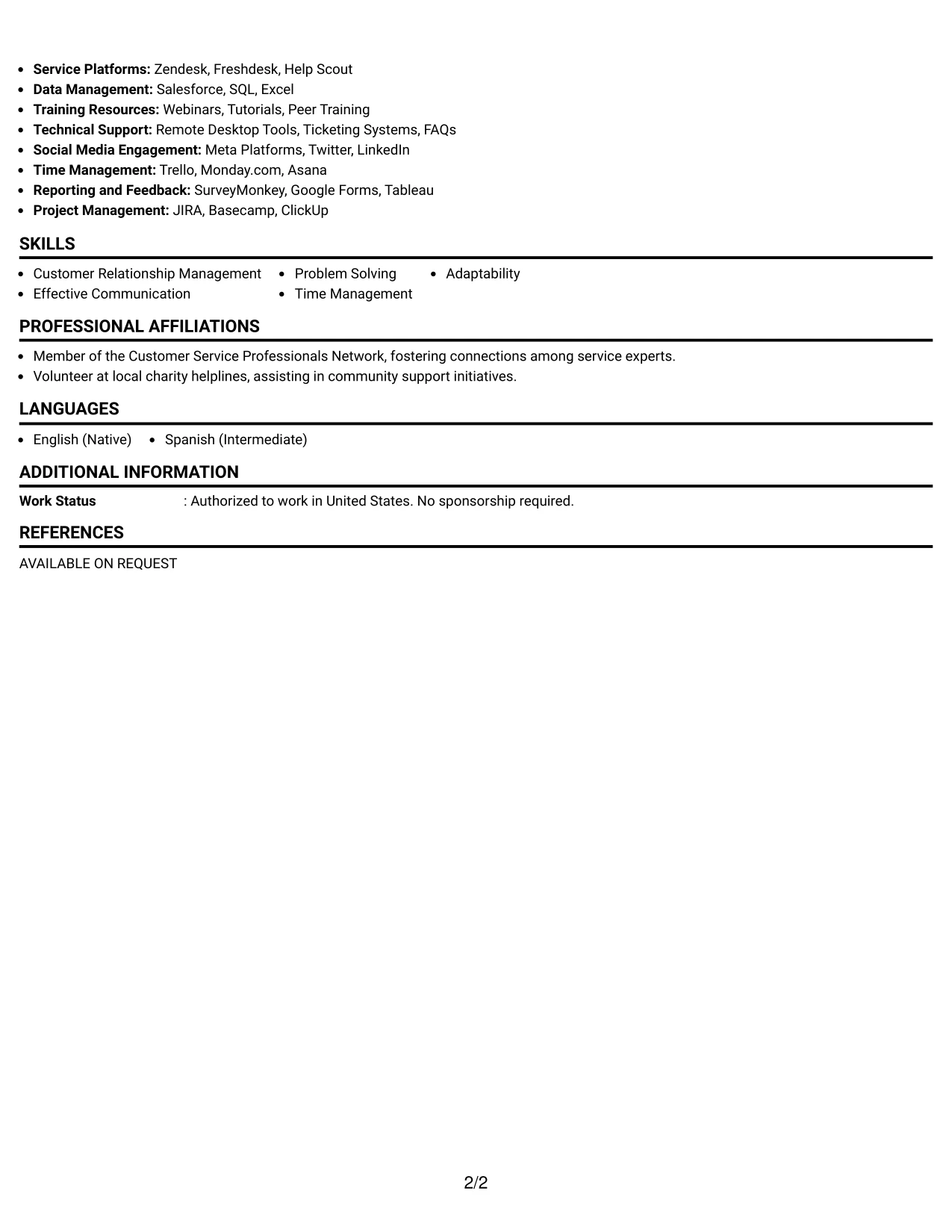 Resume Example Page 2