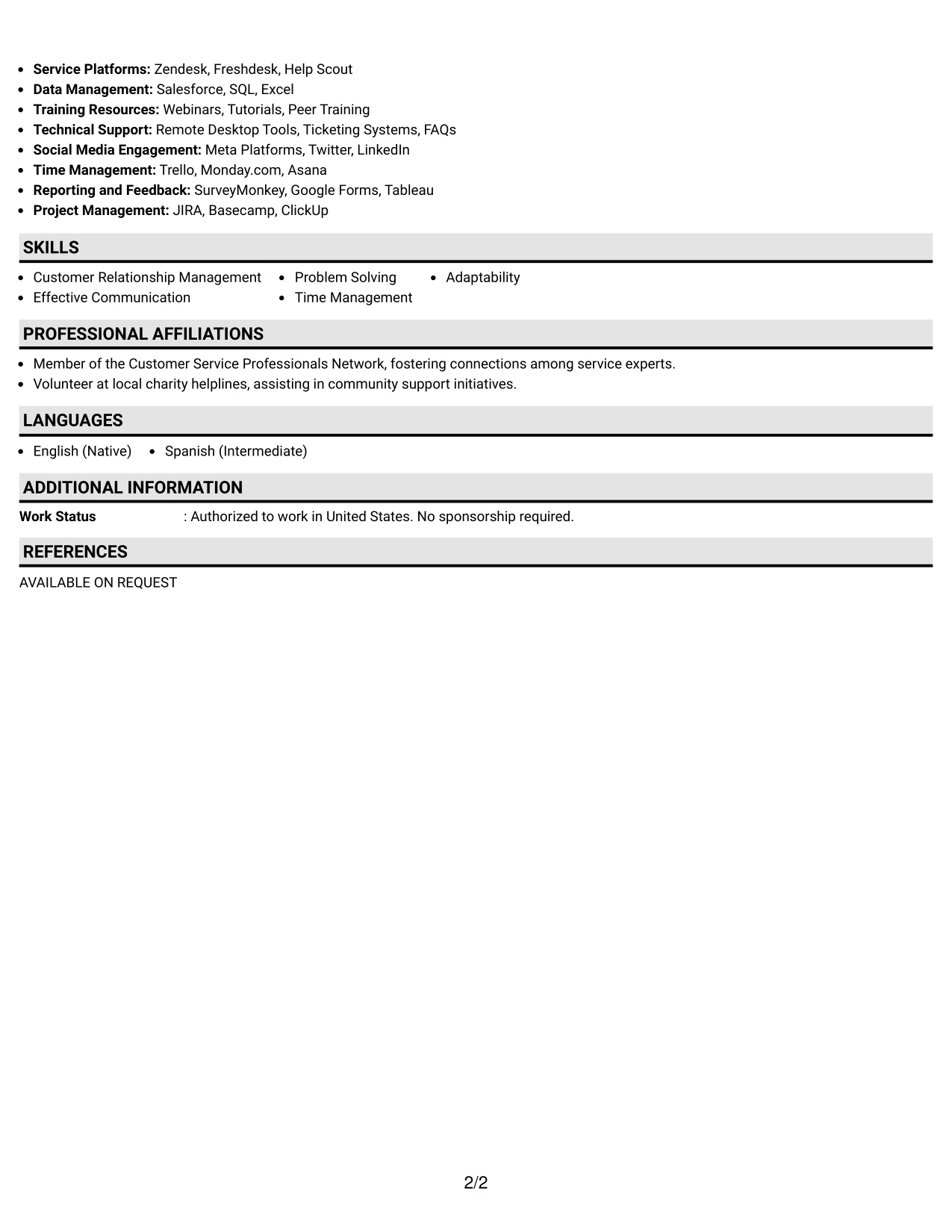 Resume Example Page 2