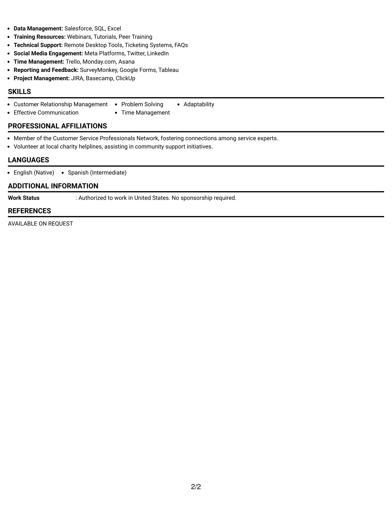 Resume Example Page 2