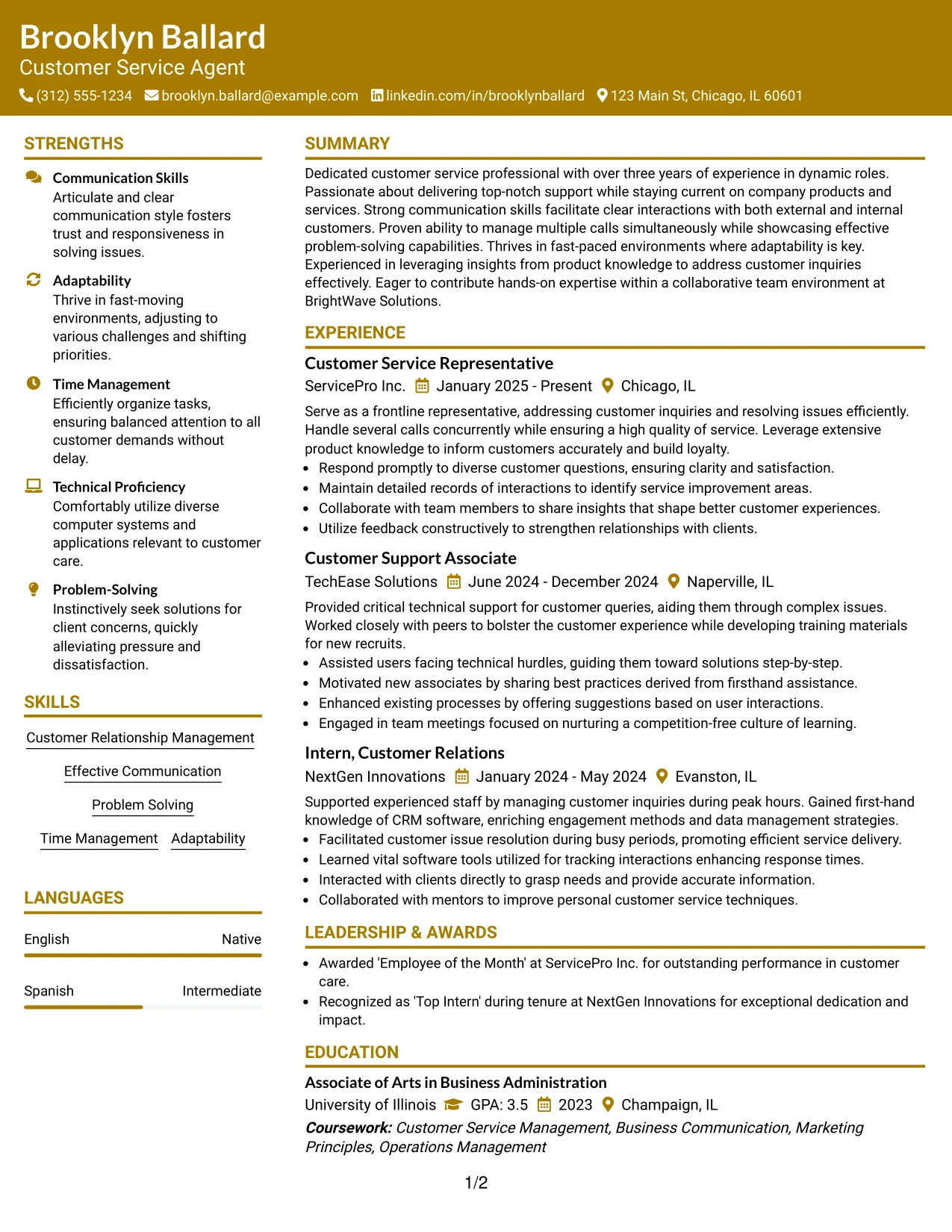 Resume Example Page 1