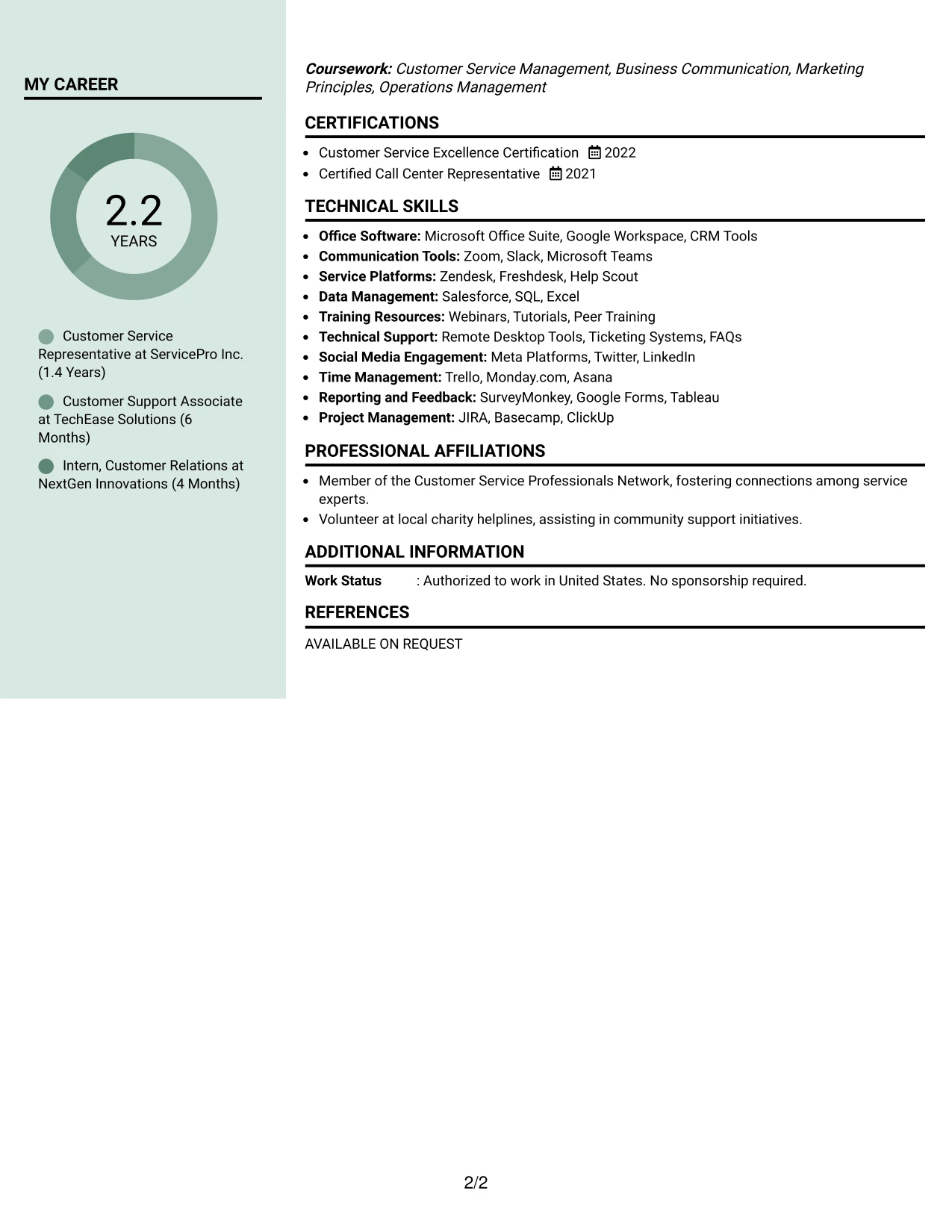 Resume Example Page 2