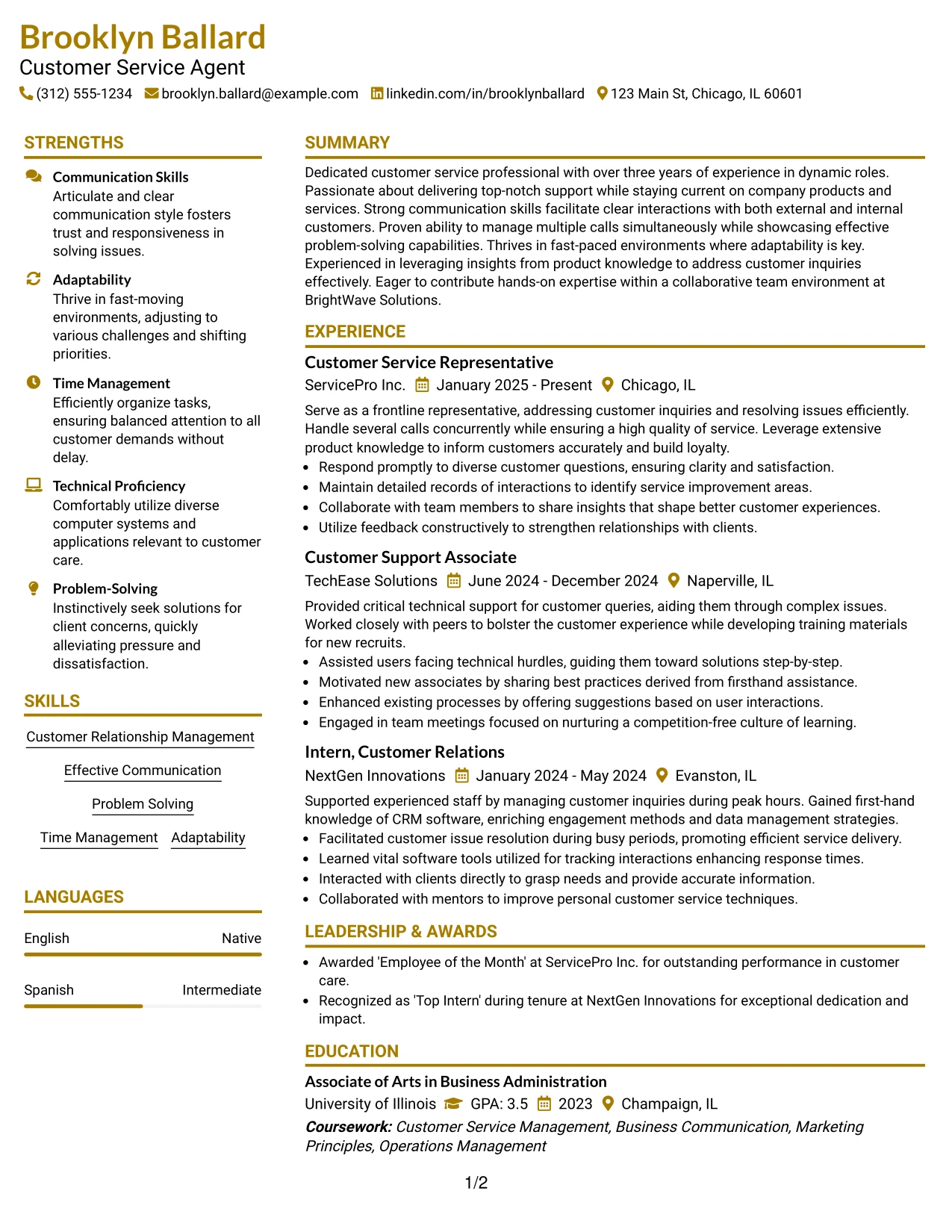 Resume Example Page 1