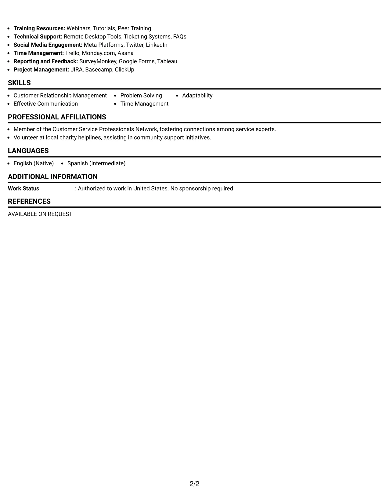 Resume Example Page 2