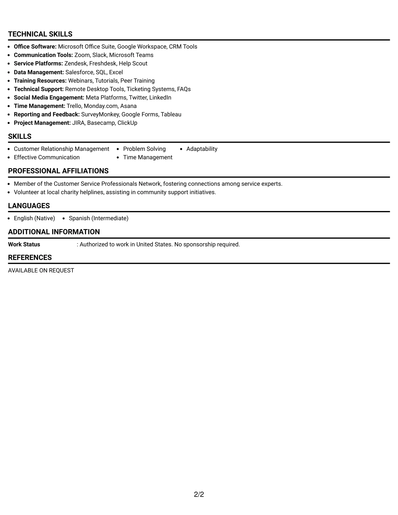 Resume Example Page 2