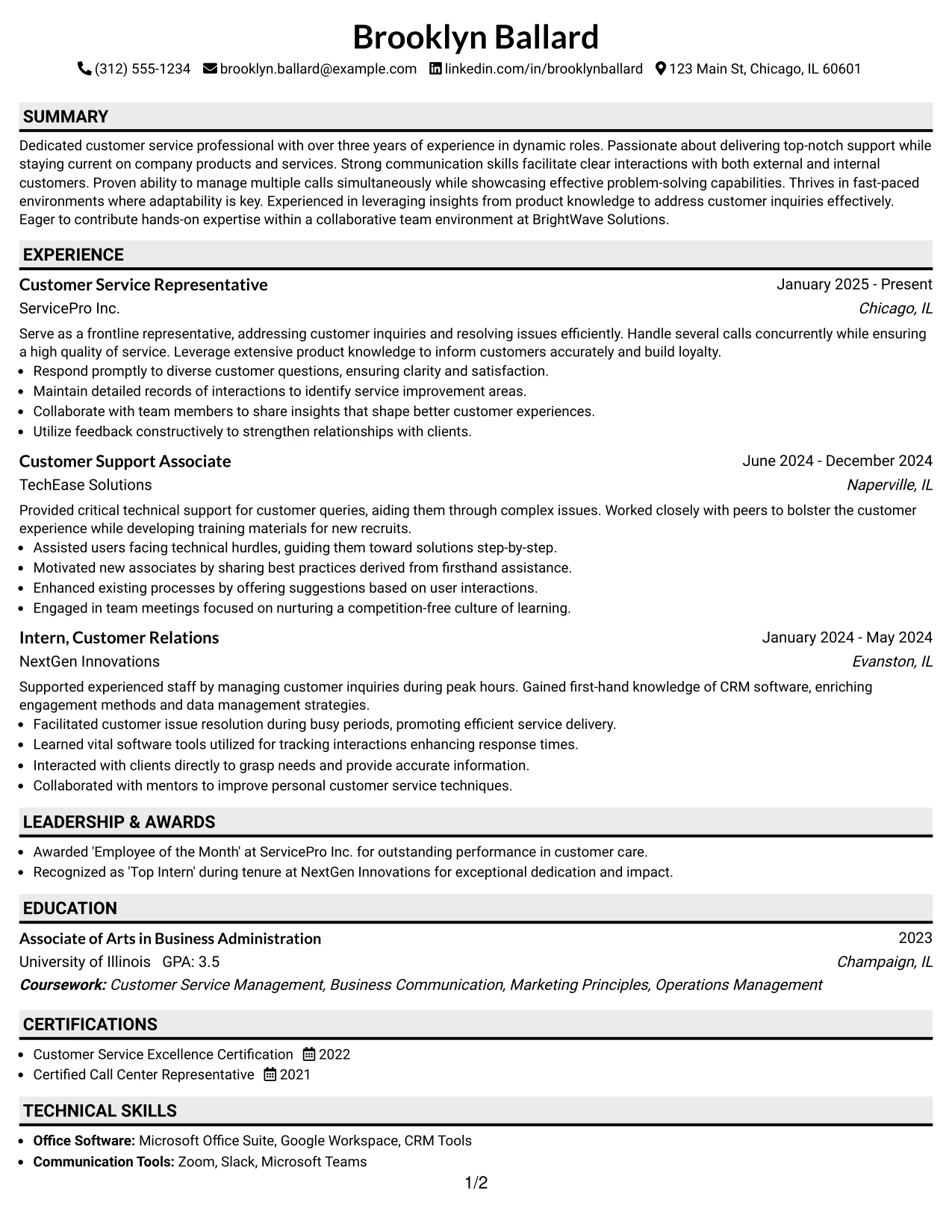 Resume Example Page 1