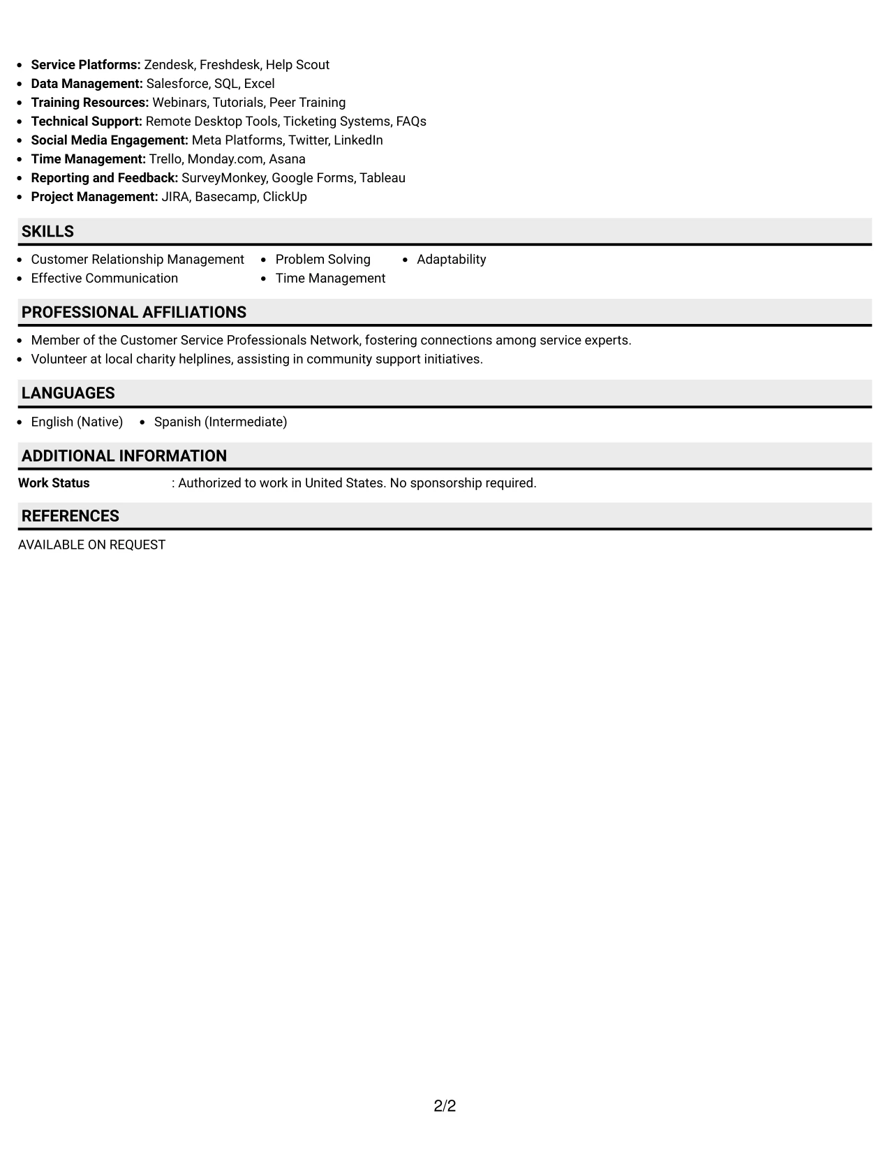 Resume Example Page 2