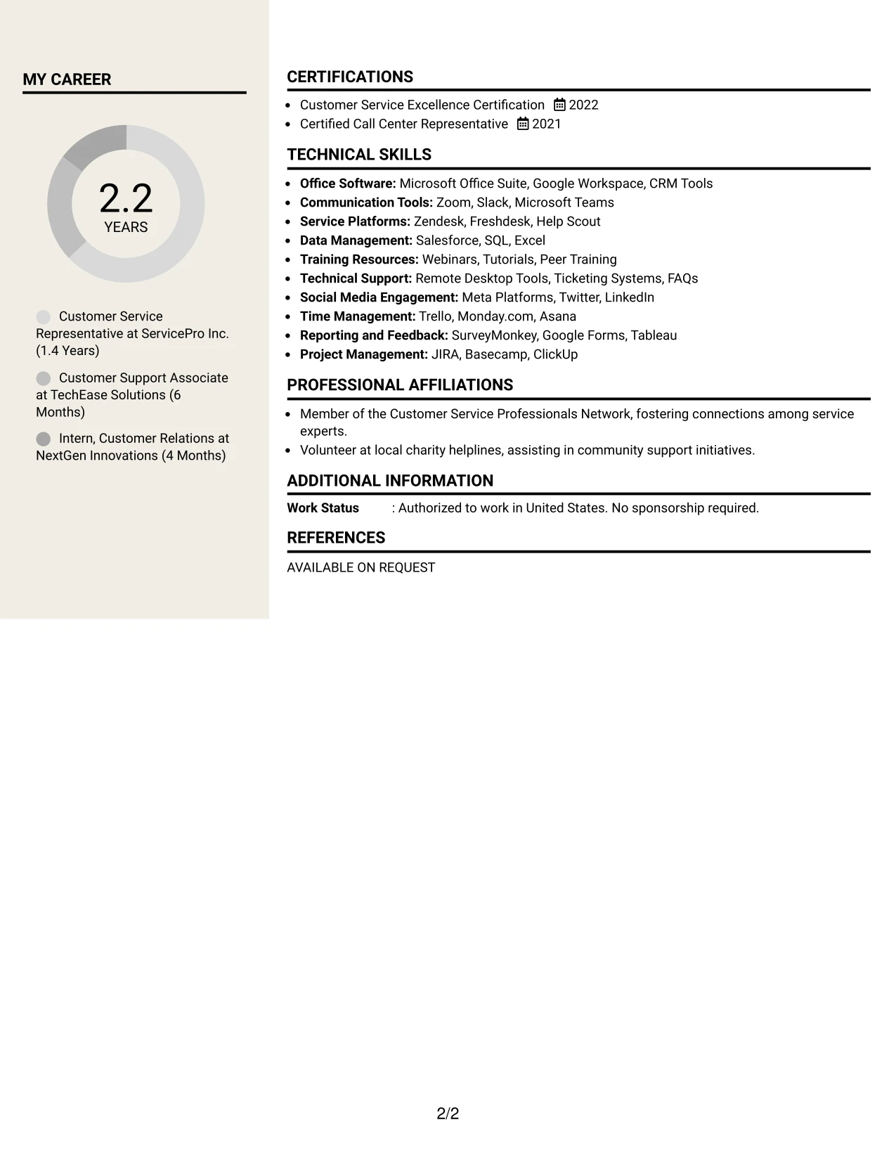 Resume Example Page 2