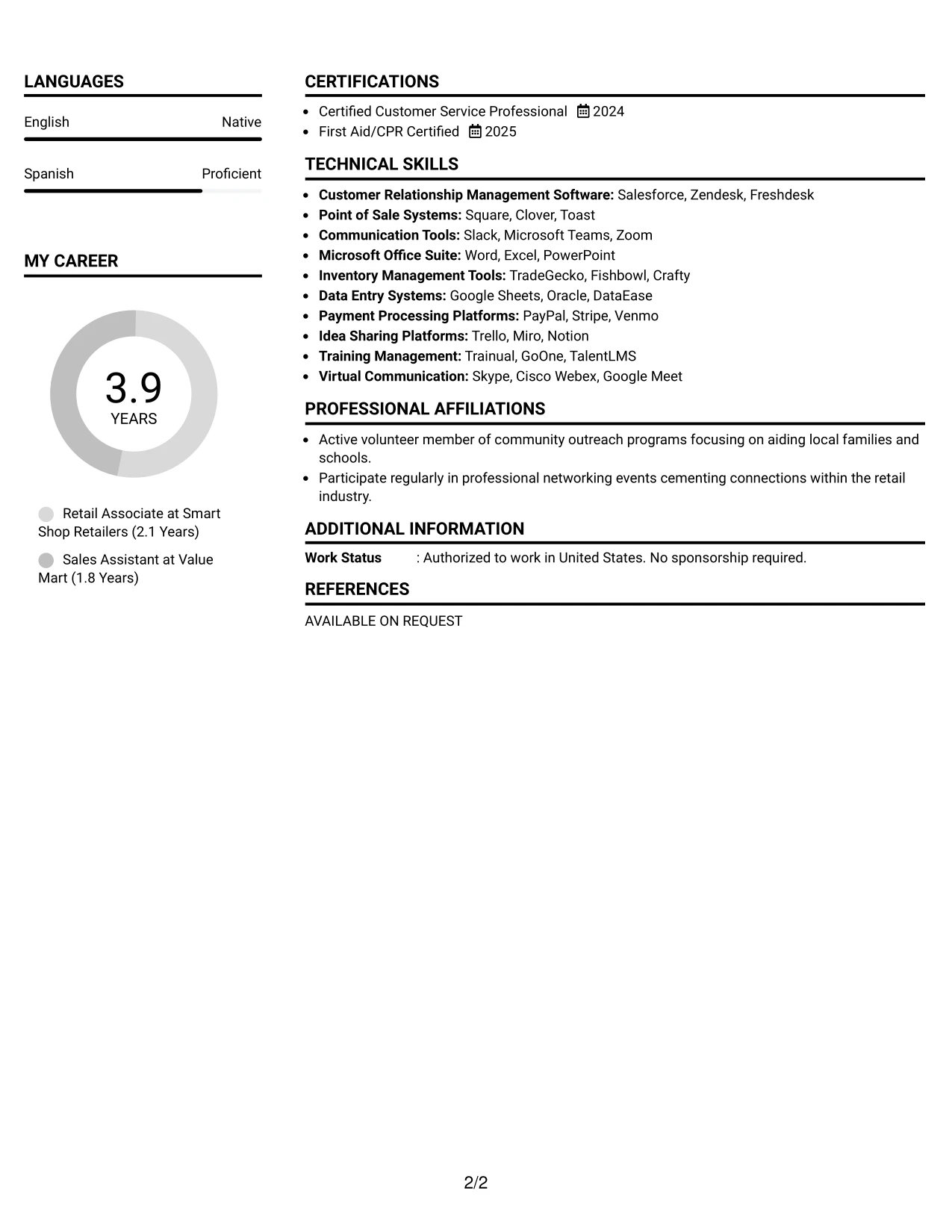Resume Example Page 2