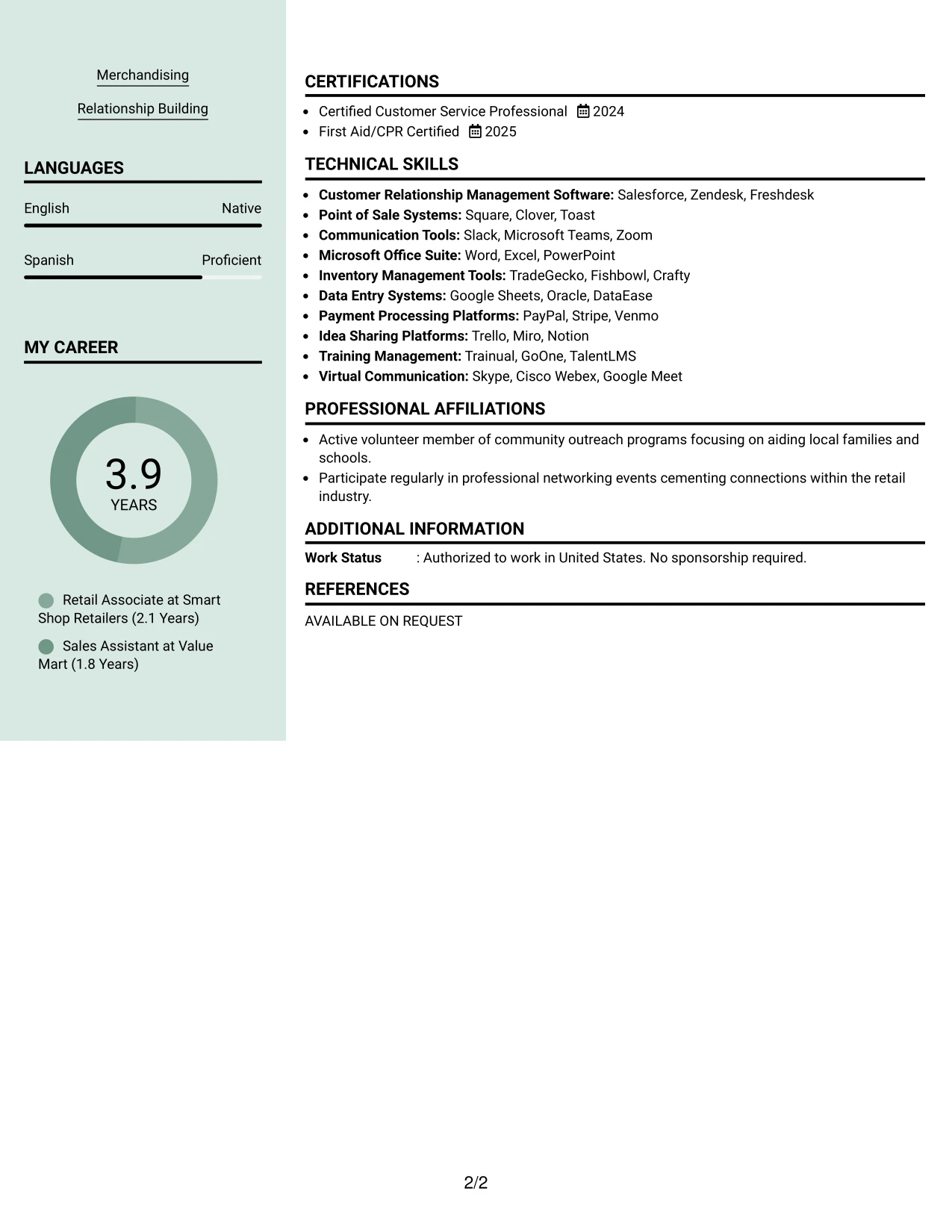 Resume Example Page 2