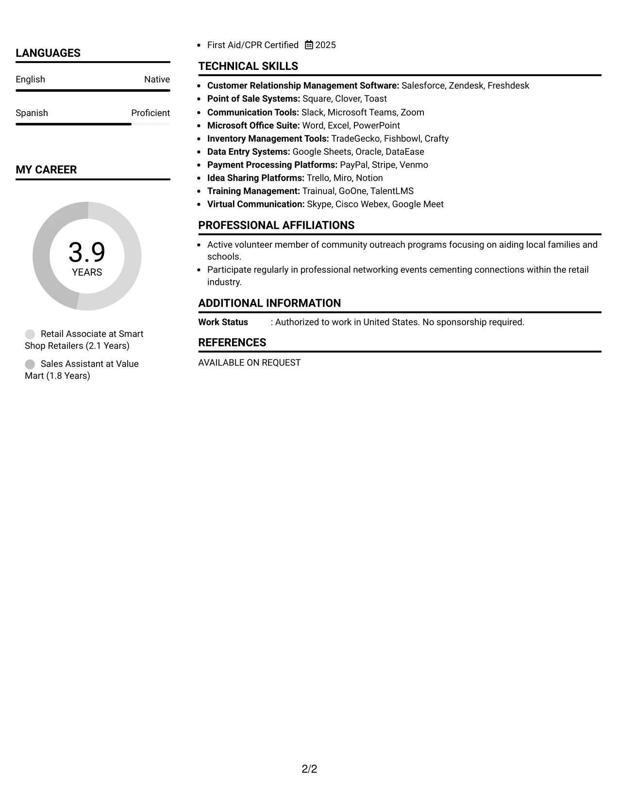 Resume Example Page 2