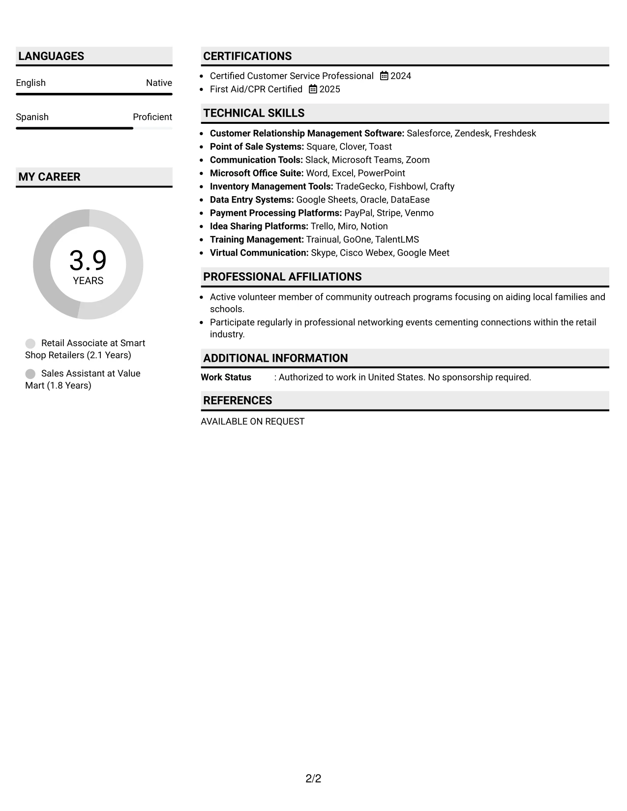 Resume Example Page 2