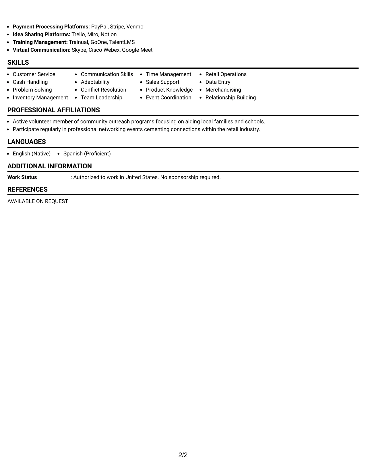 Resume Example Page 2