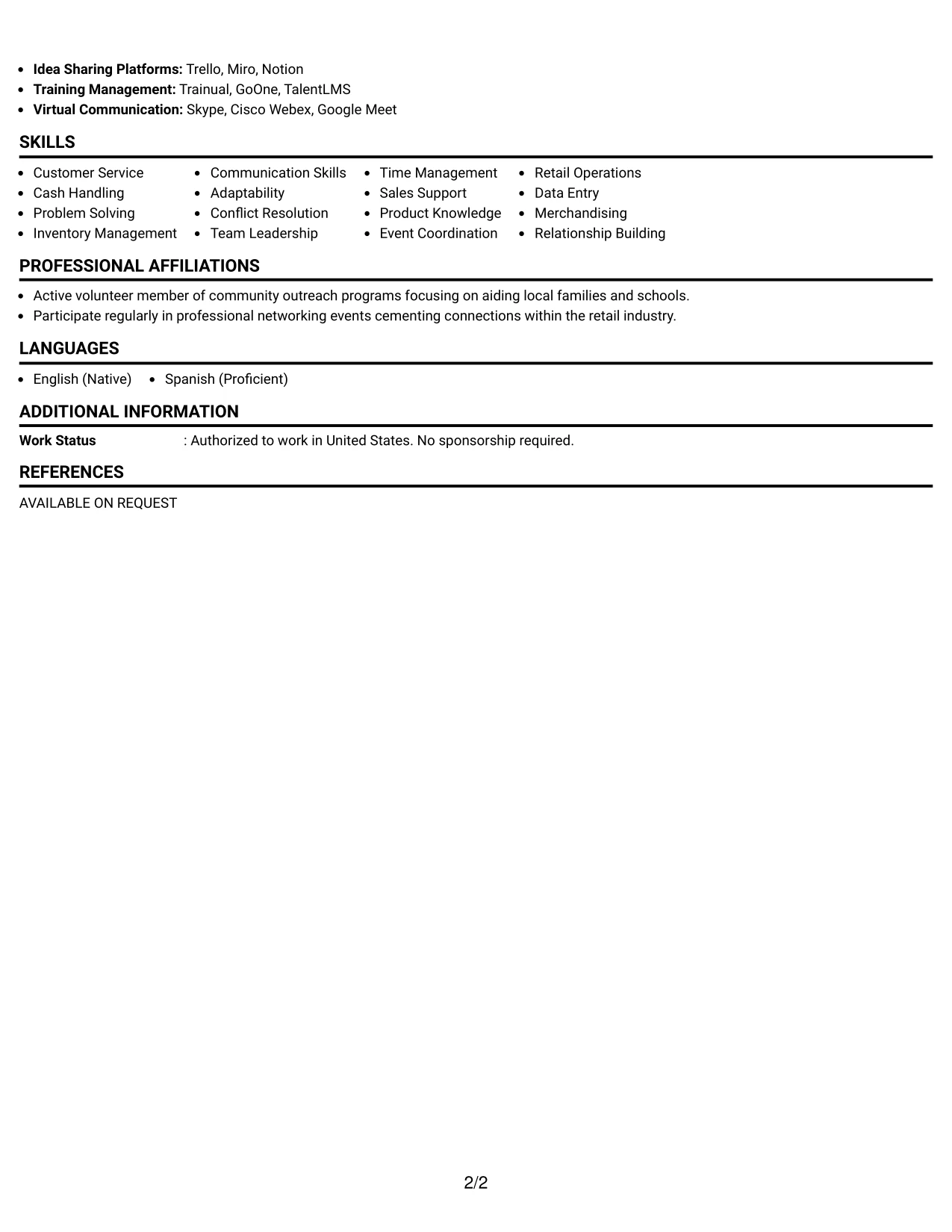 Resume Example Page 2