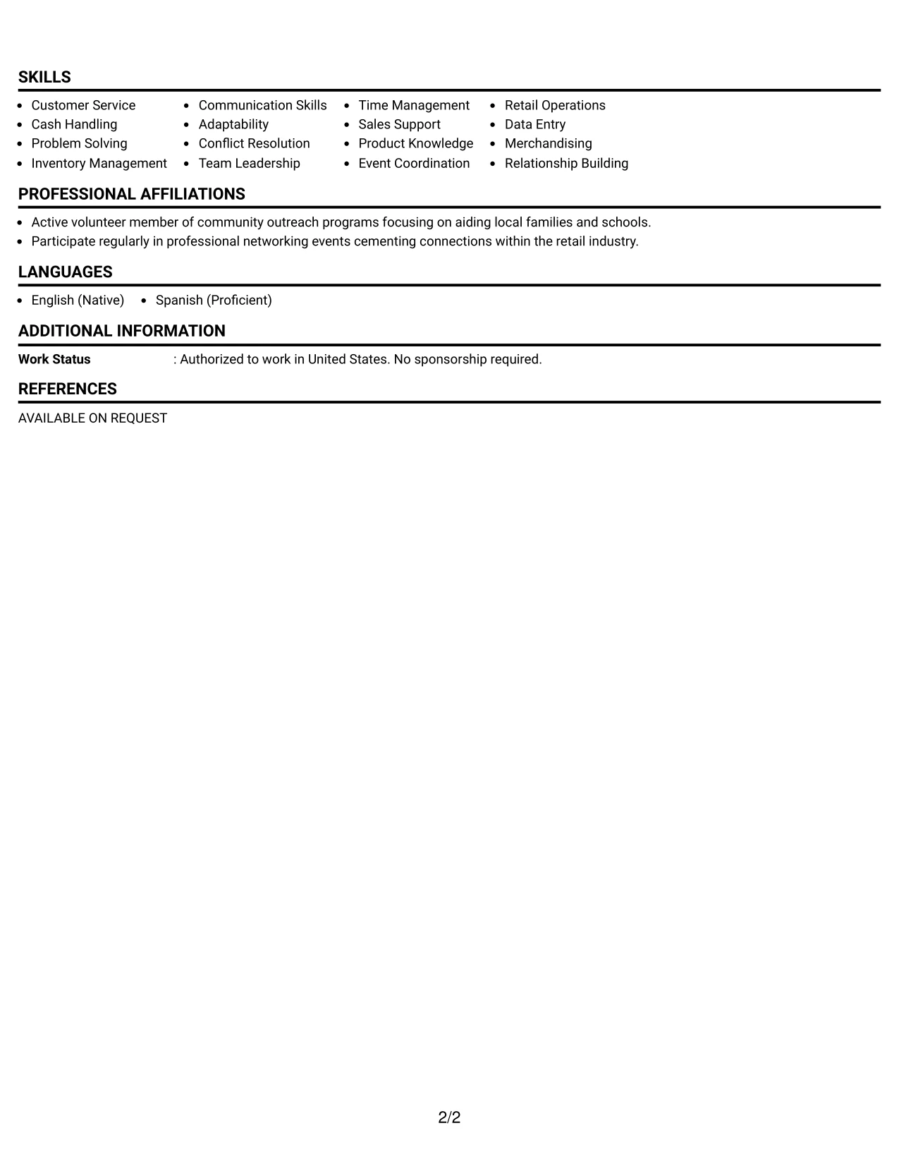 Resume Example Page 2
