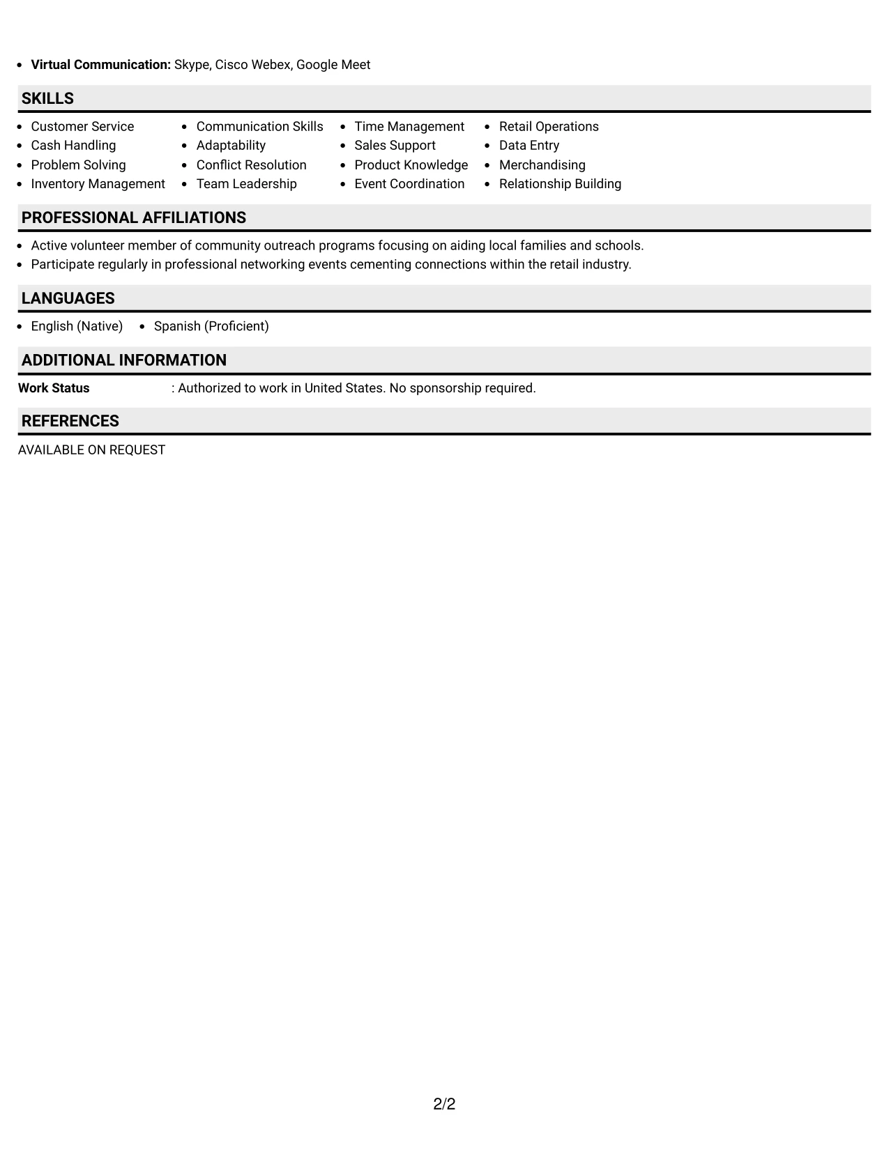 Resume Example Page 2