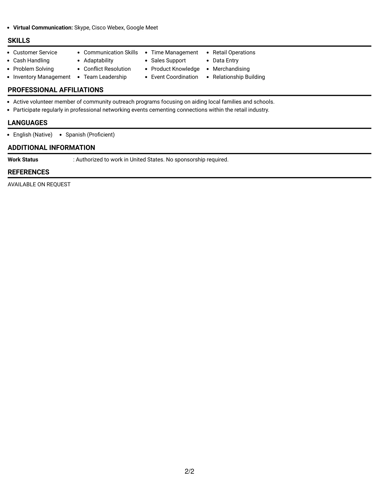 Resume Example Page 2