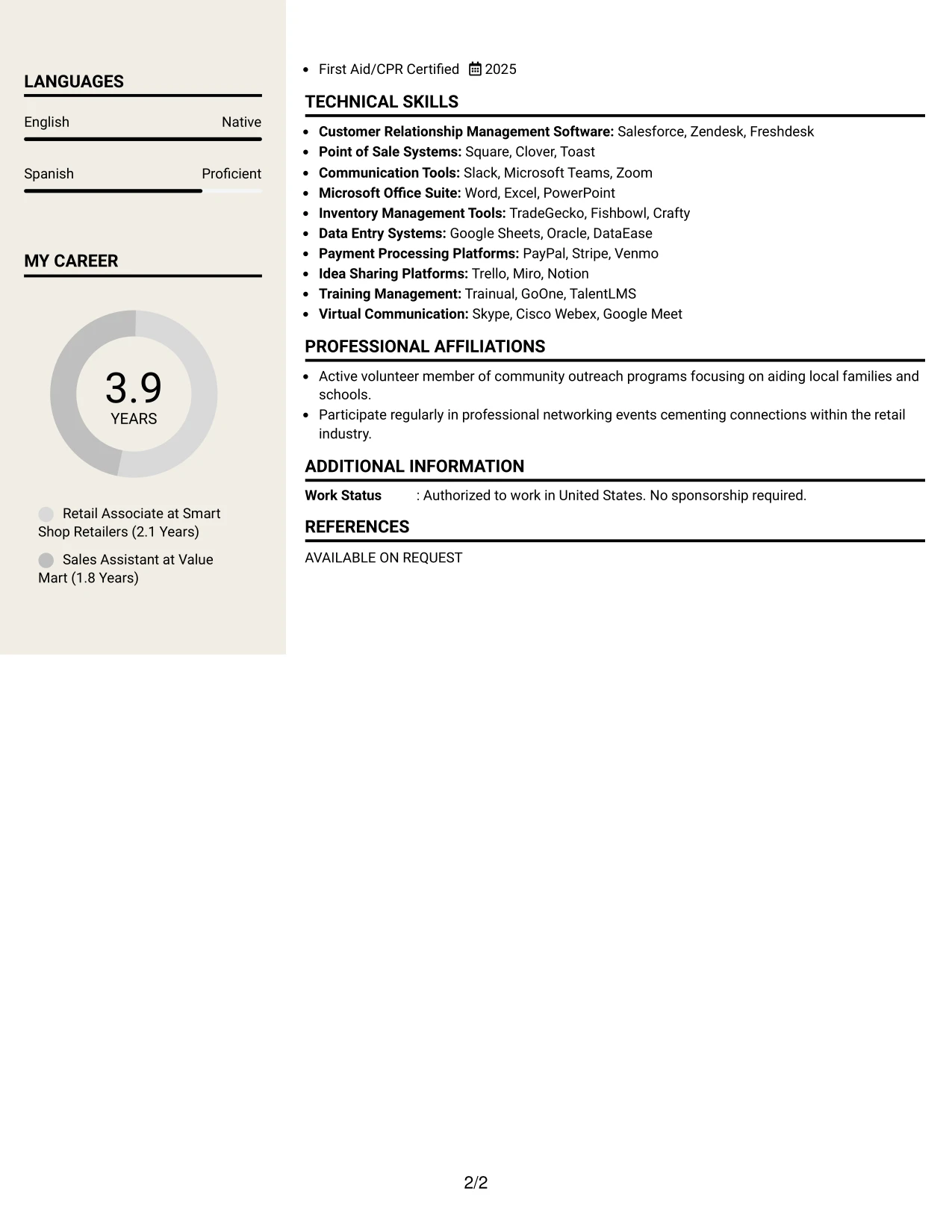 Resume Example Page 2