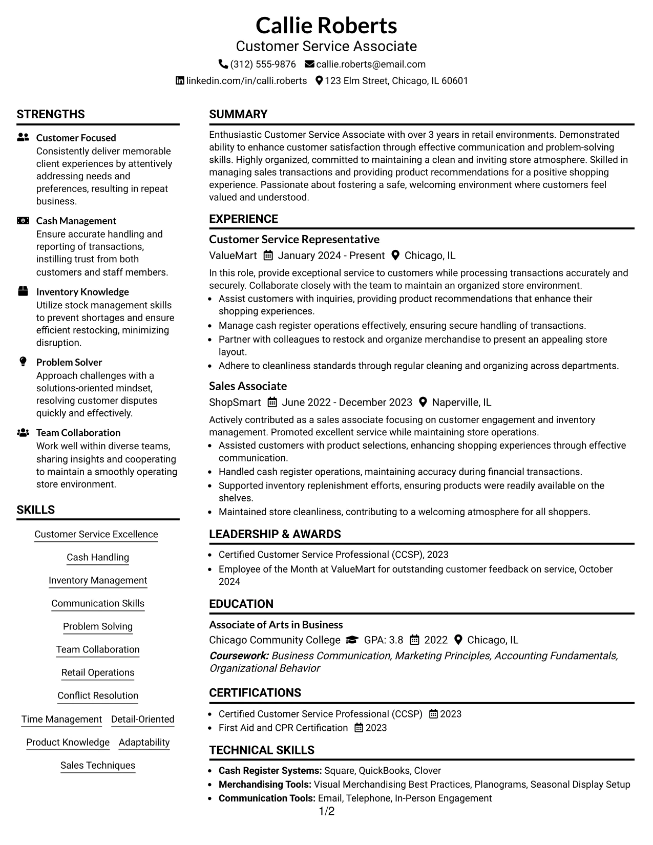 Resume Example Page 1