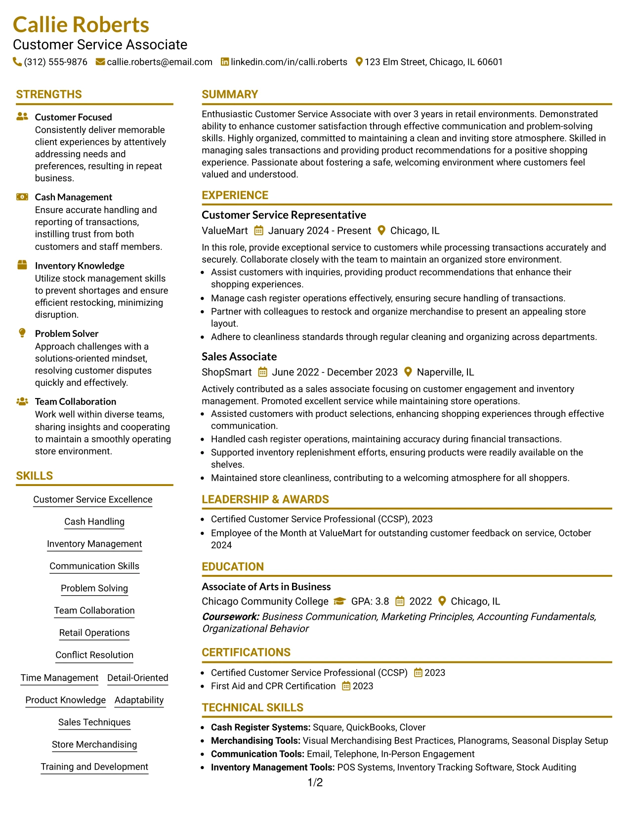 Resume Example Page 1
