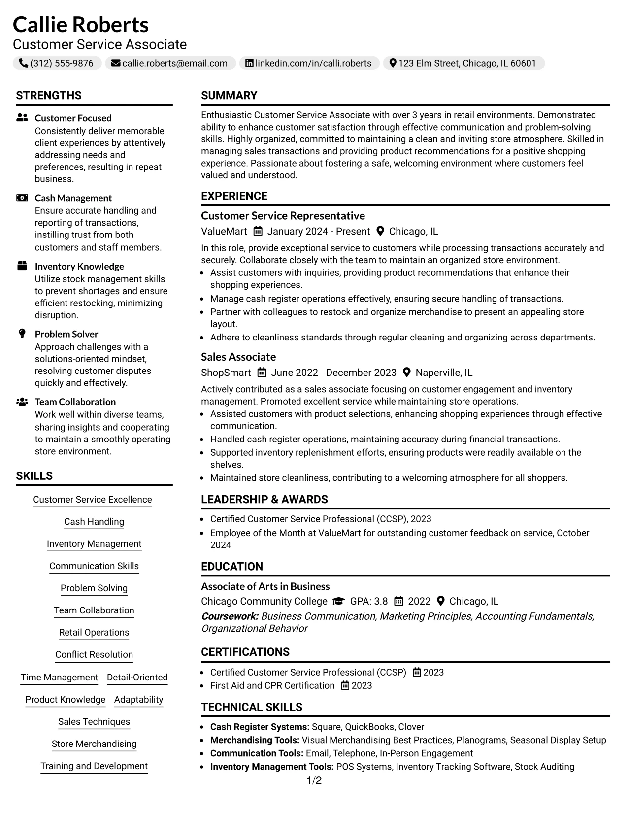 Resume Example Page 1