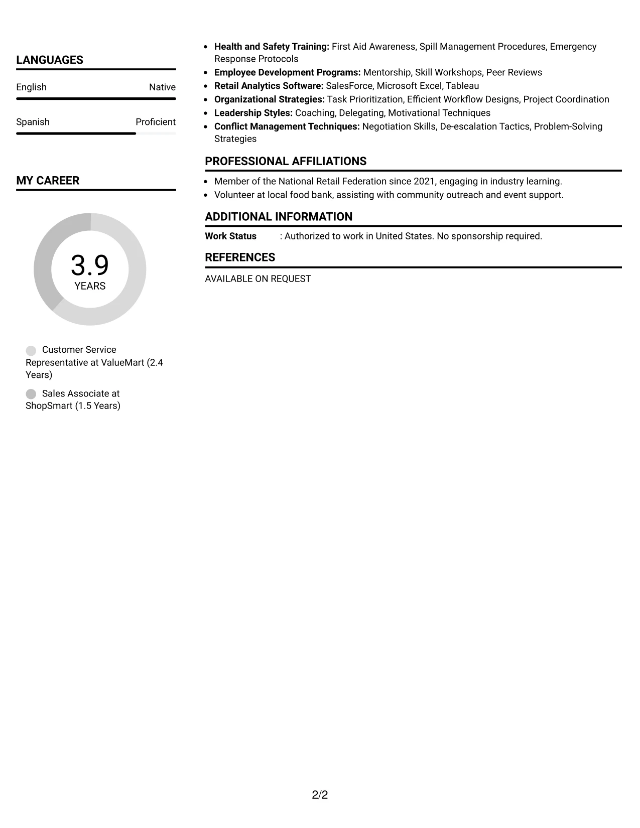 Resume Example Page 2