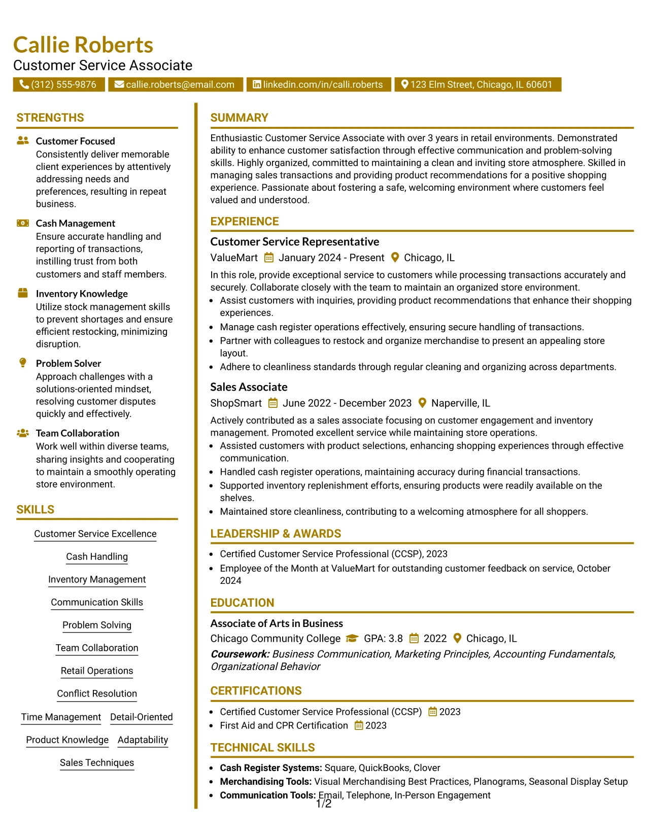 Resume Example Page 1
