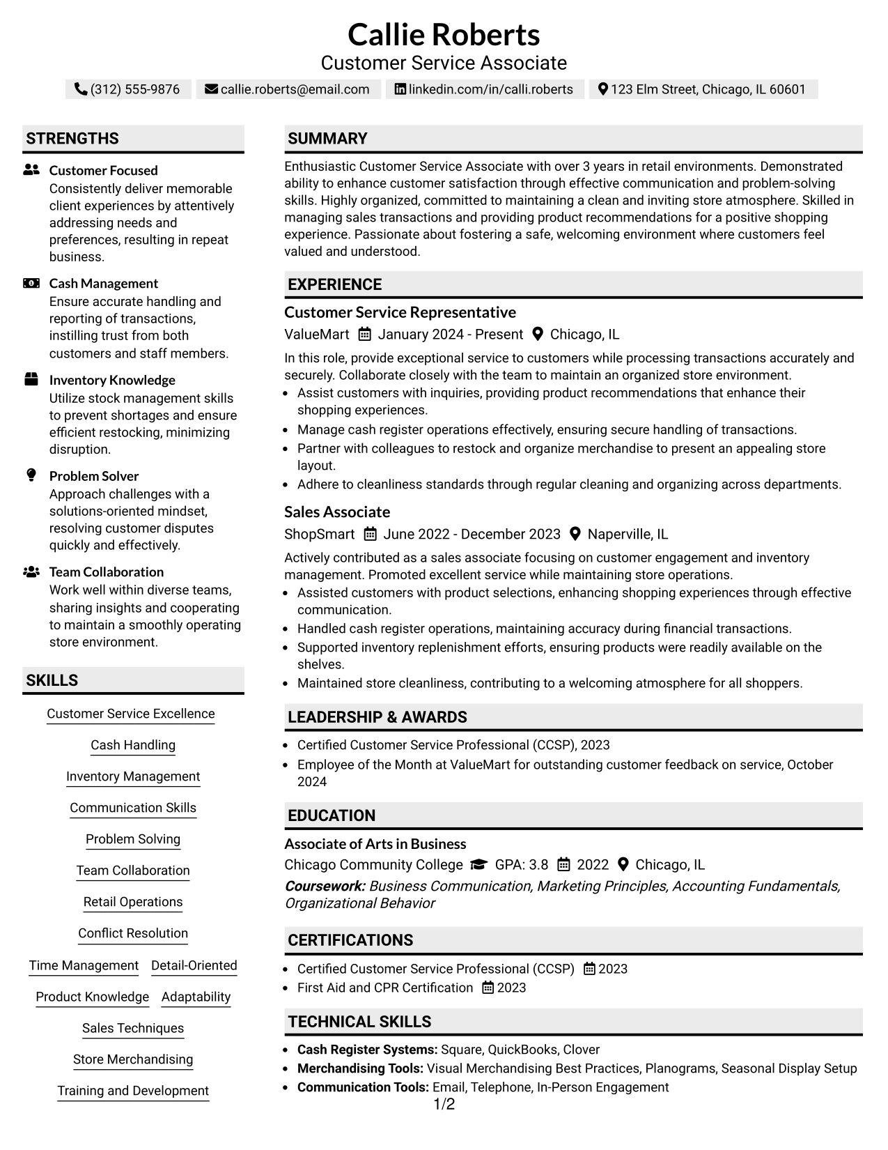 Resume Example Page 1