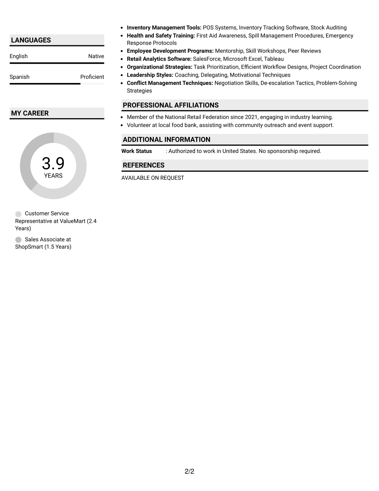 Resume Example Page 2