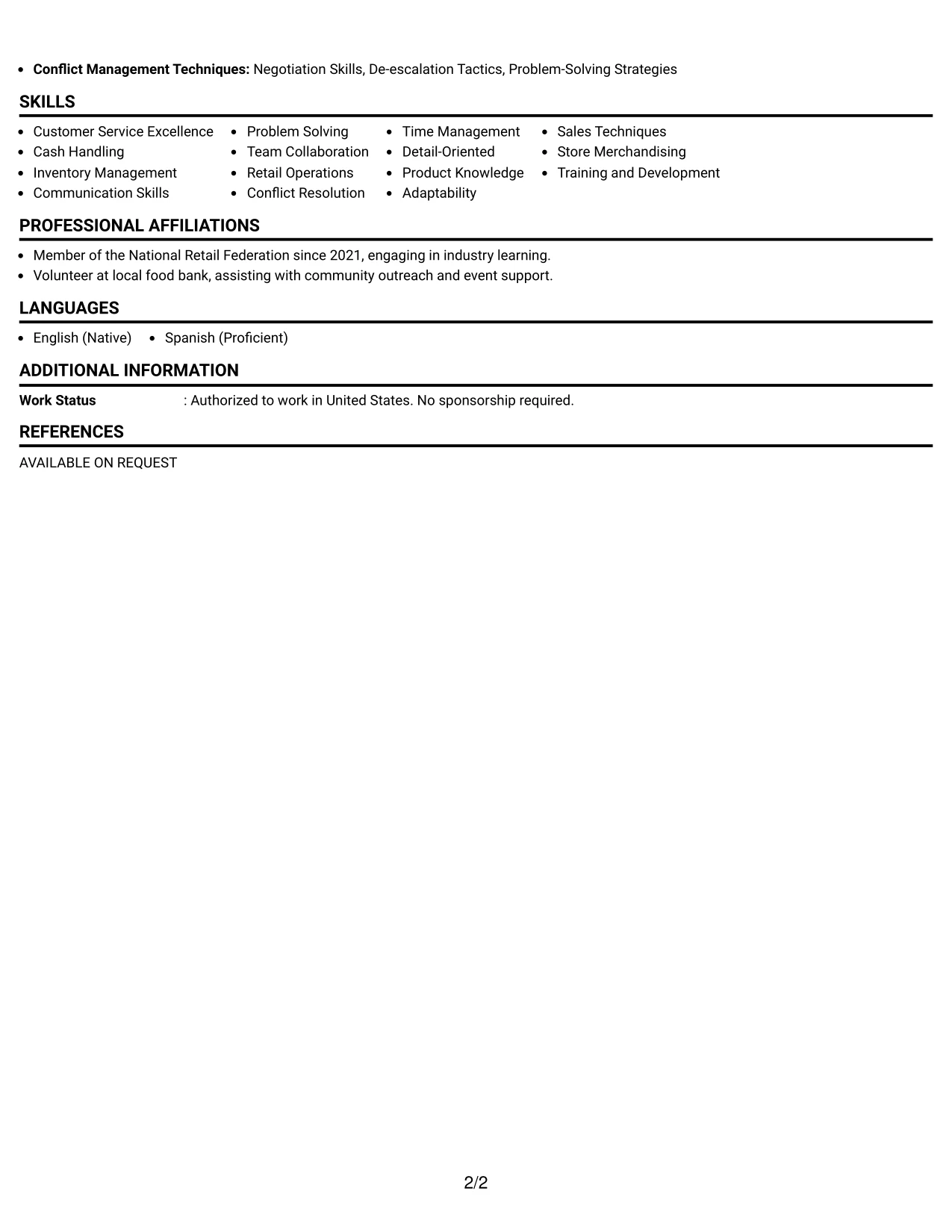 Resume Example Page 2