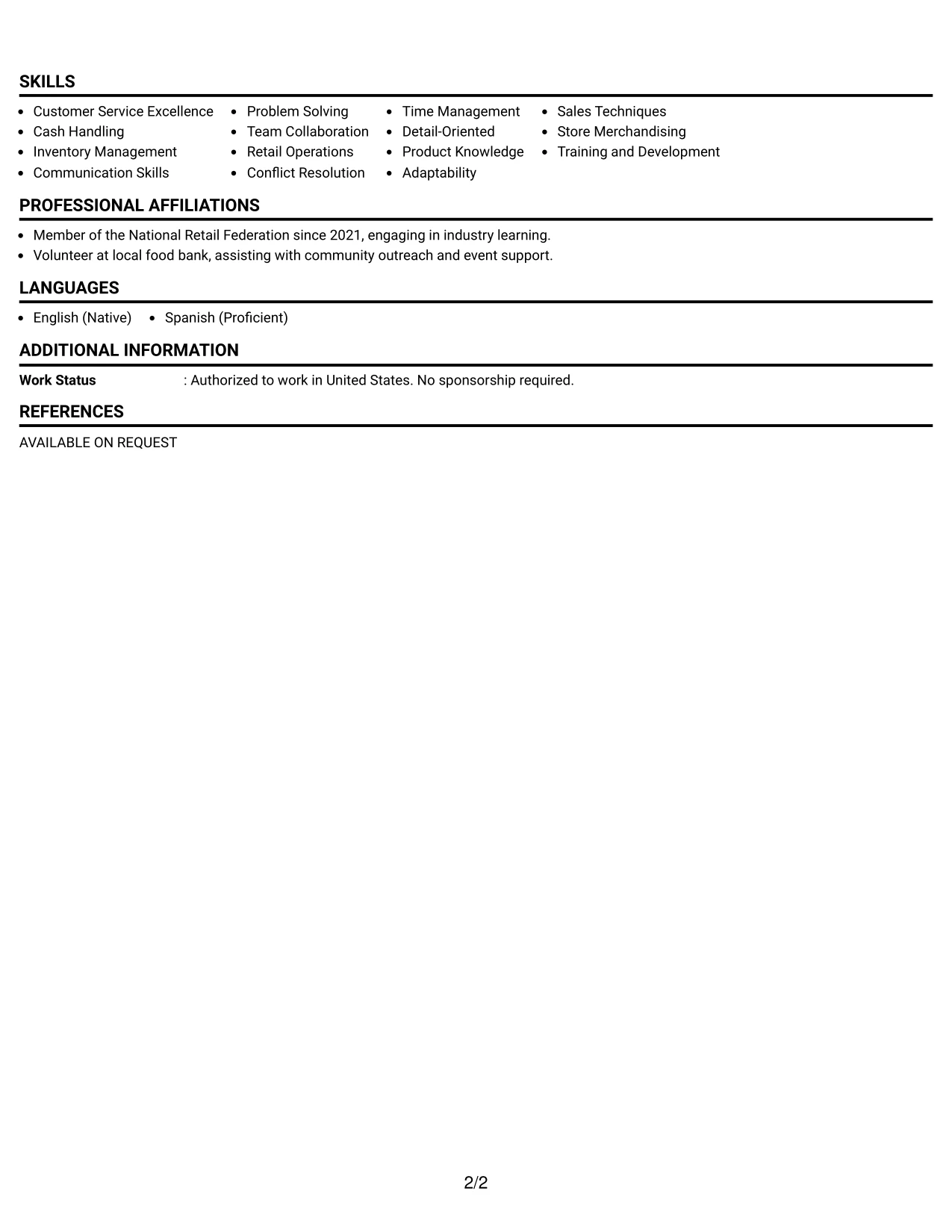 Resume Example Page 2