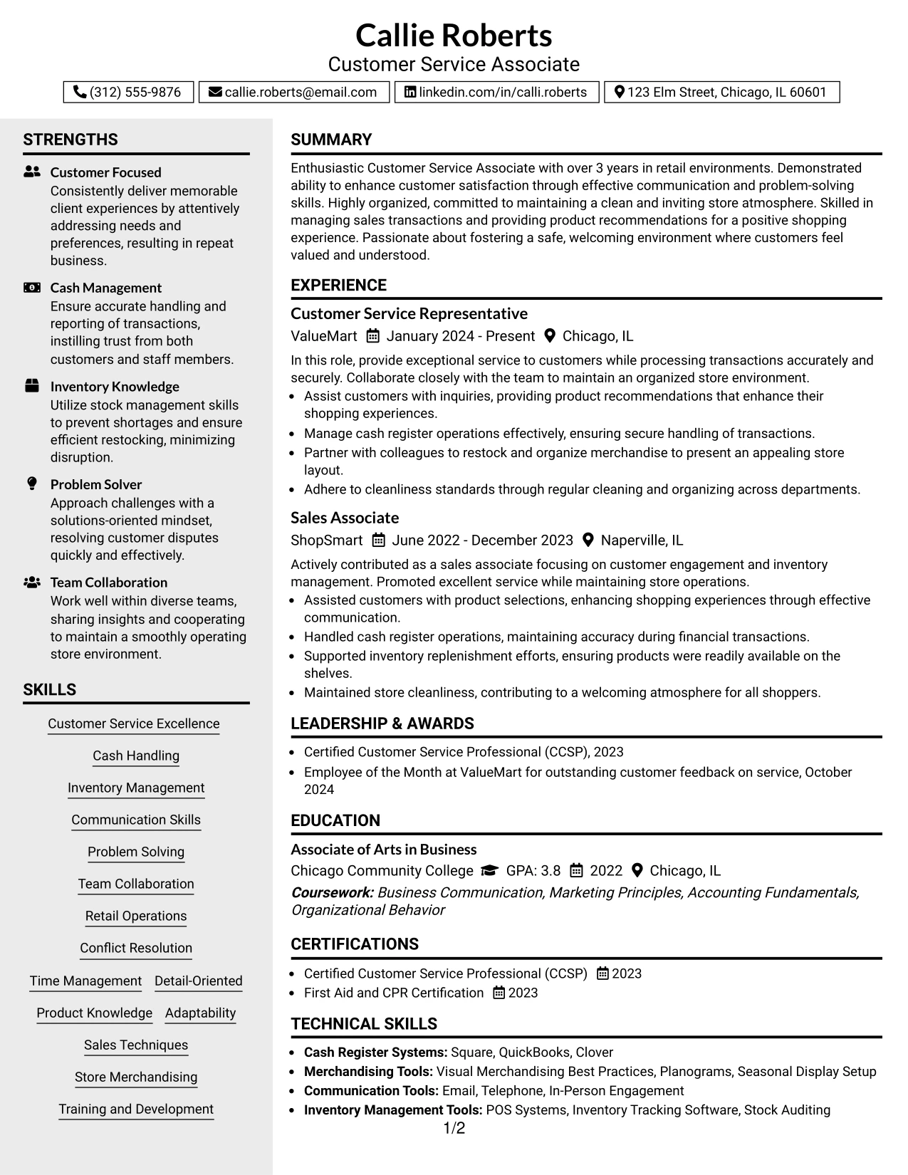 Resume Example Page 1