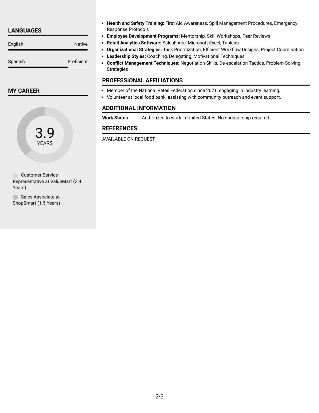 Resume Example Page 2
