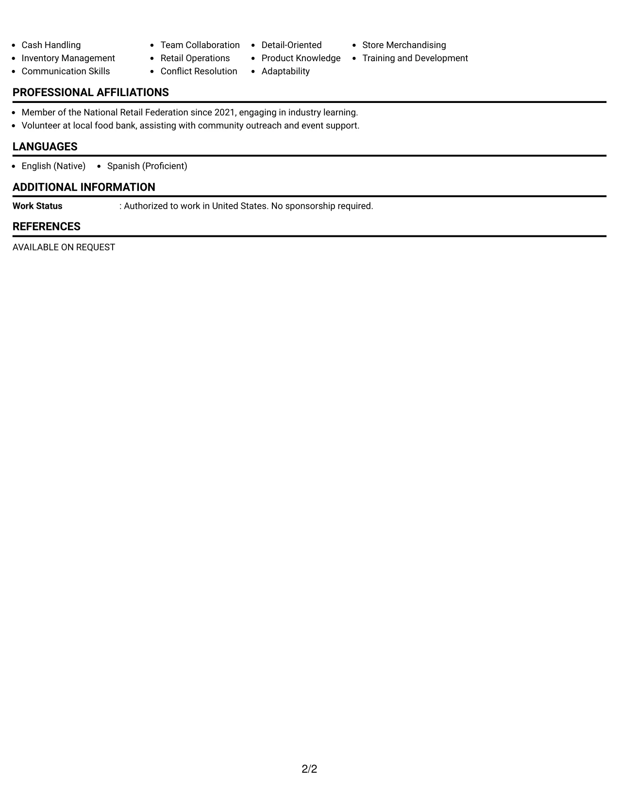 Resume Example Page 2