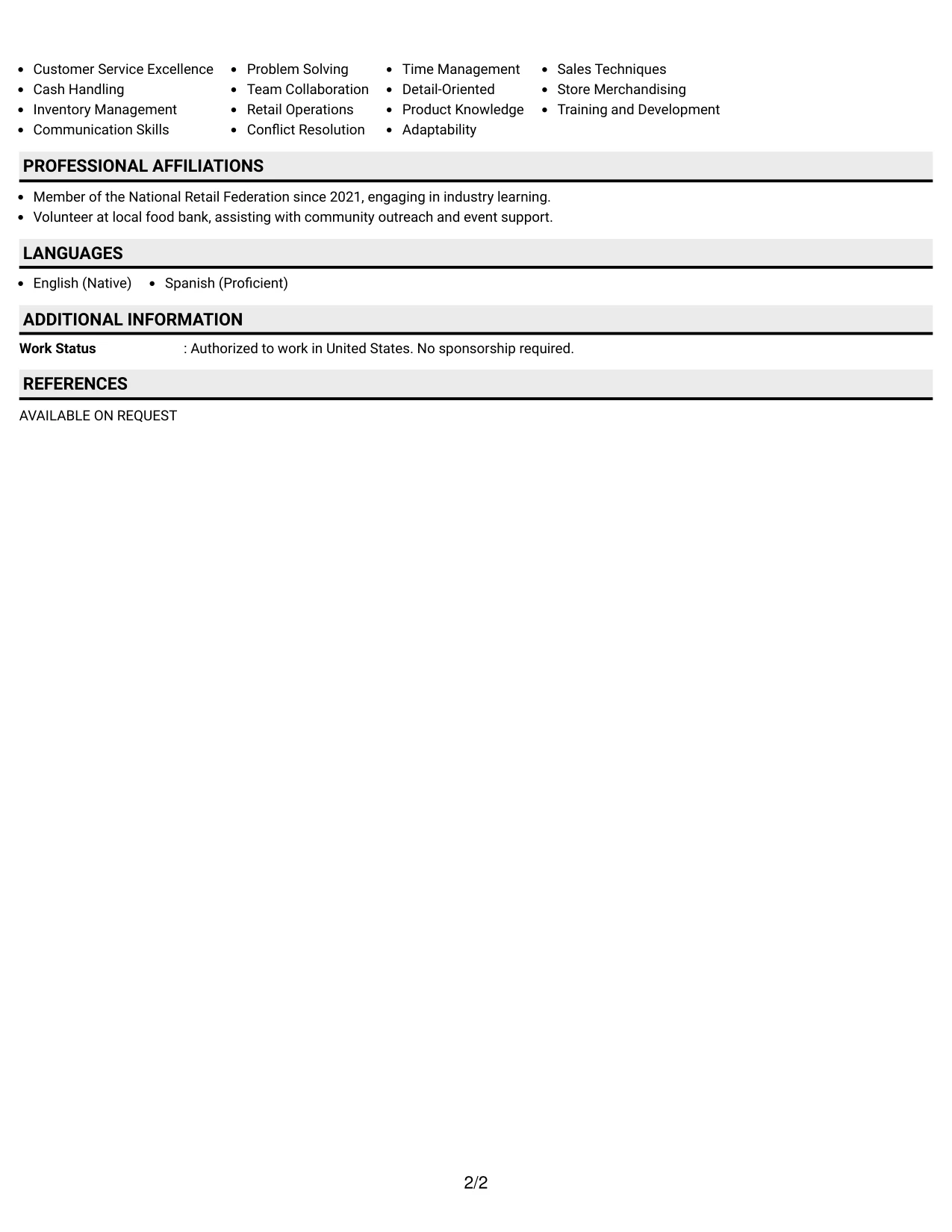 Resume Example Page 2