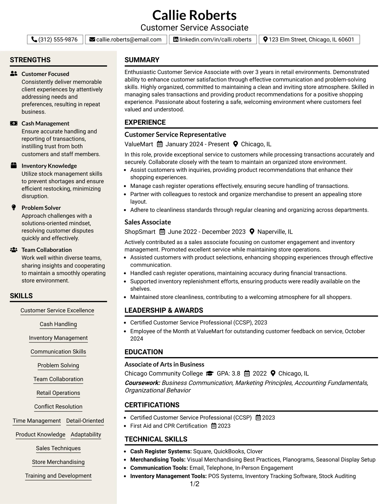 Resume Example Page 1