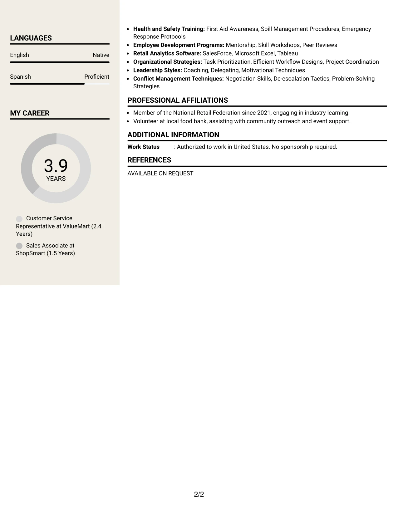 Resume Example Page 2